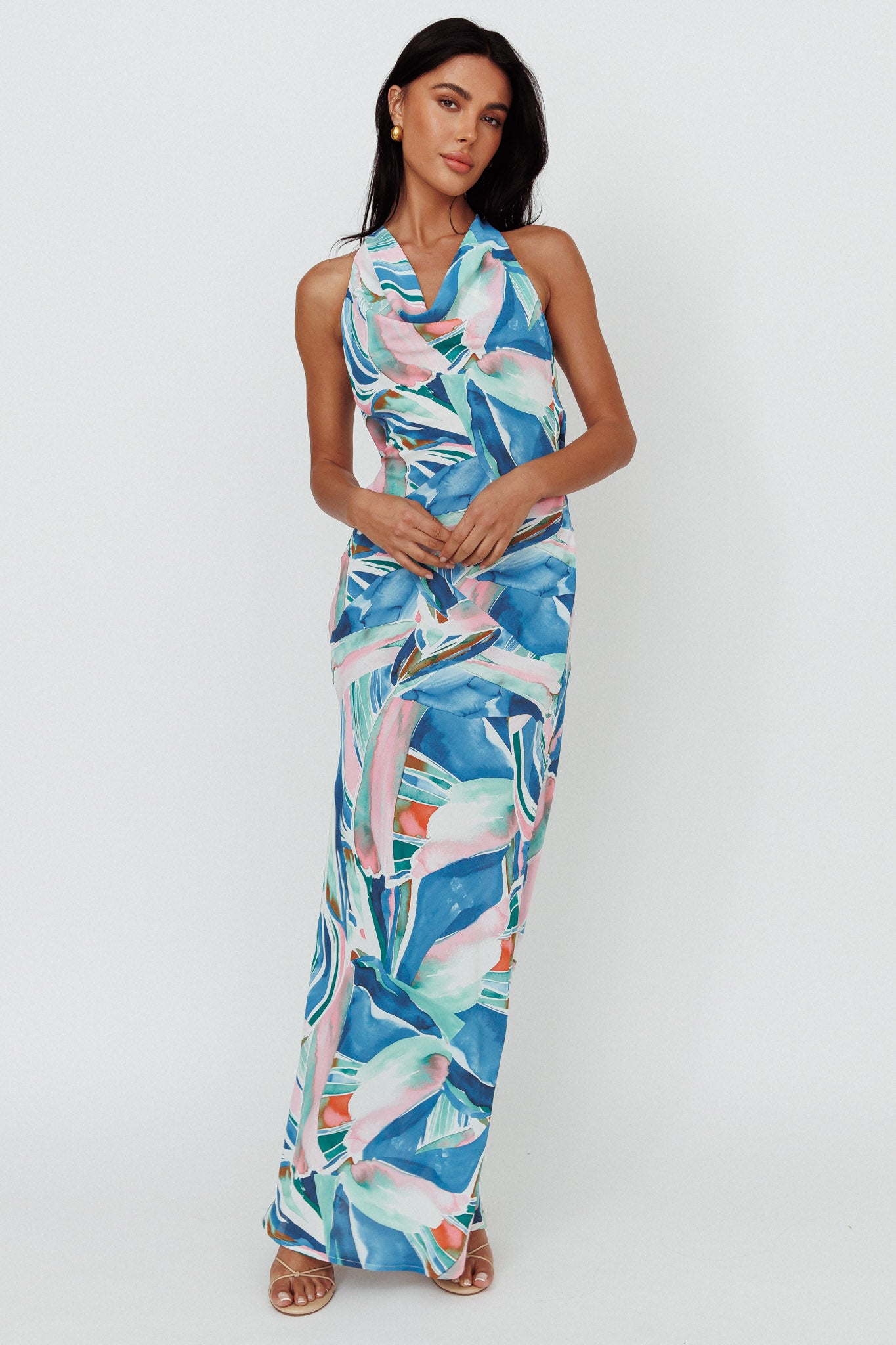 Cassiopeia Open Back Maxi Dress Abstract Blue by Selfie Leslie Australia