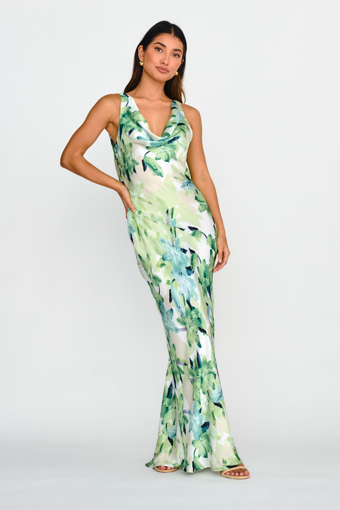 Cassiopeia Open Back Maxi Dress Lily Print Blue by Selfie Leslie Australia