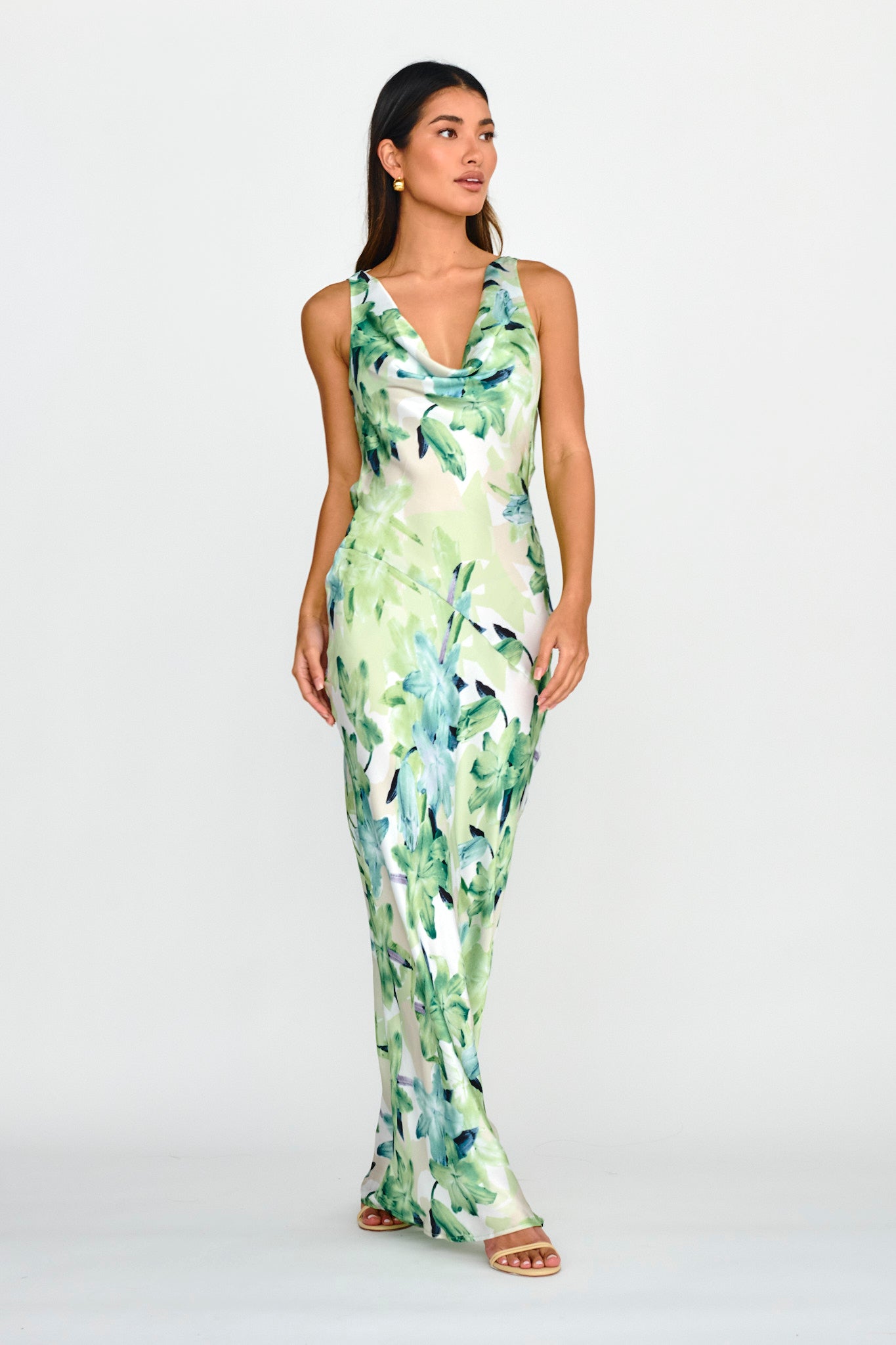 Cassiopeia Open Back Maxi Dress Lily Print Blue by Selfie Leslie Australia