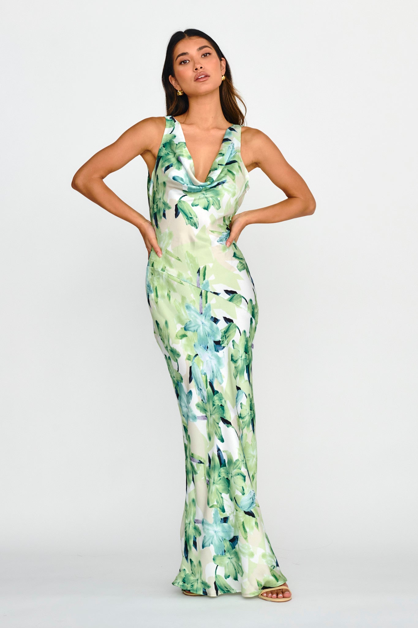 Cassiopeia Open Back Maxi Dress Lily Print Blue by Selfie Leslie Australia