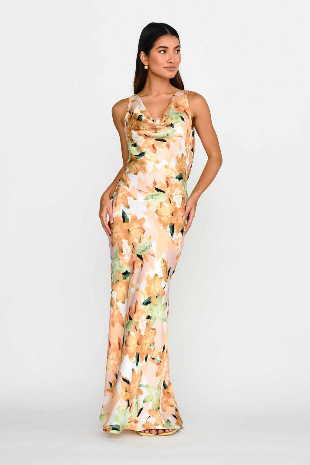 Cassiopeia Open Back Maxi Dress Lily Print Yellow by Selfie Leslie Australia