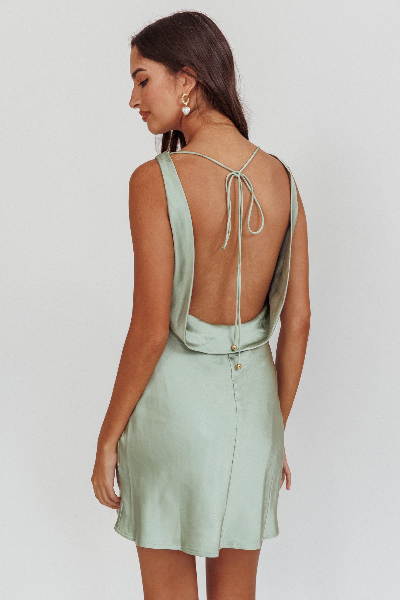 Cassiopeia Open Back Mini Dress Sage by Selfie Leslie Australia
