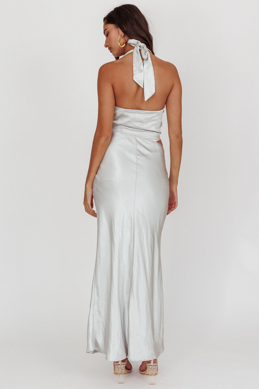 Cassiopeia Cowl Halter Neck Cut Out Maxi Dress Opal by Selfie Leslie Australia