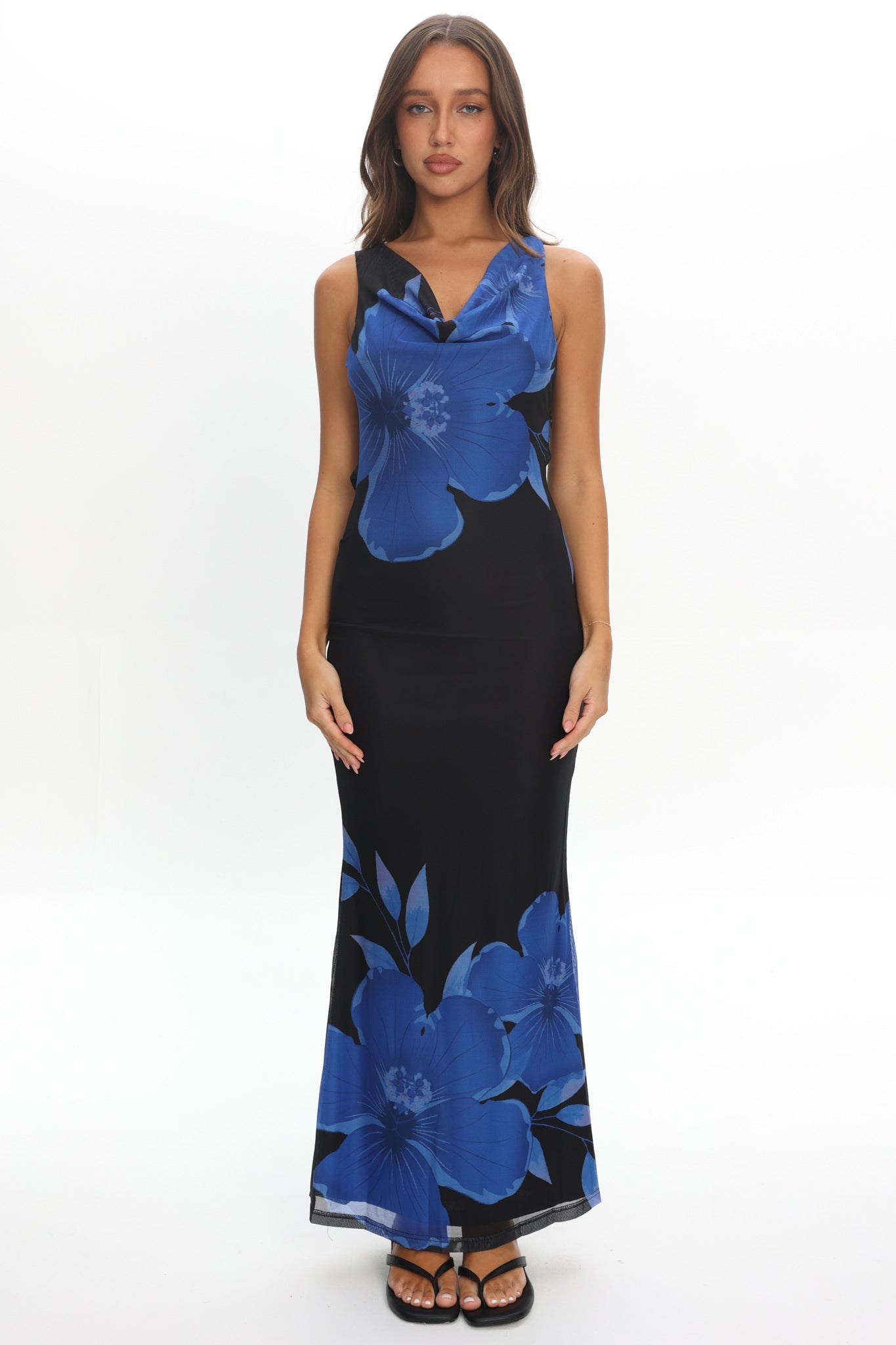 Cassiopeia Open Back Maxi Dress Hibiscus Blue | Selfie Leslie Australia Cassiopeia Open Back Maxi Dress Hibiscus Blue | Selfie Leslie Australia
