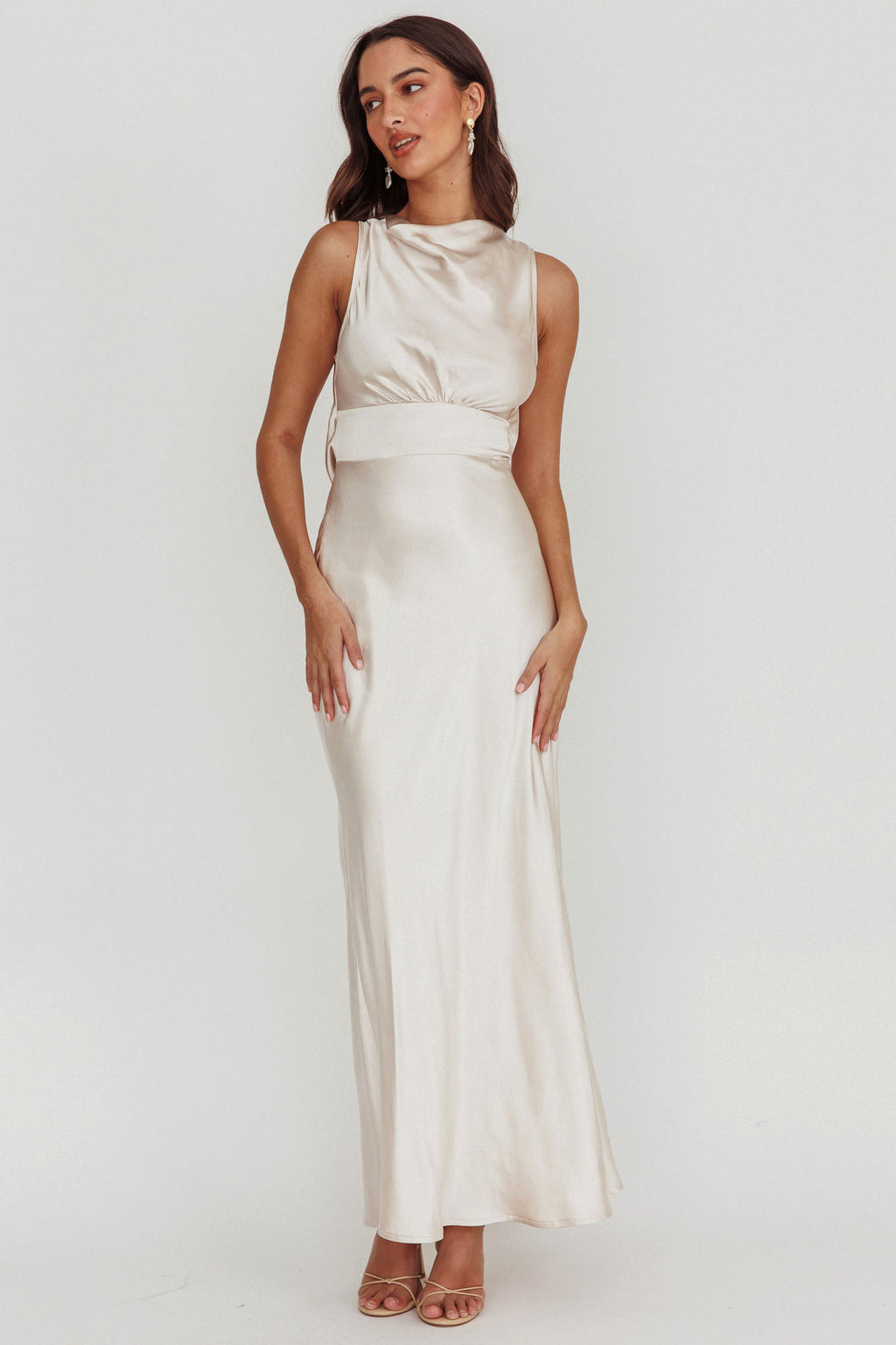 Isabella Satin Maxi Dress Champagne by Selfie Leslie Australia