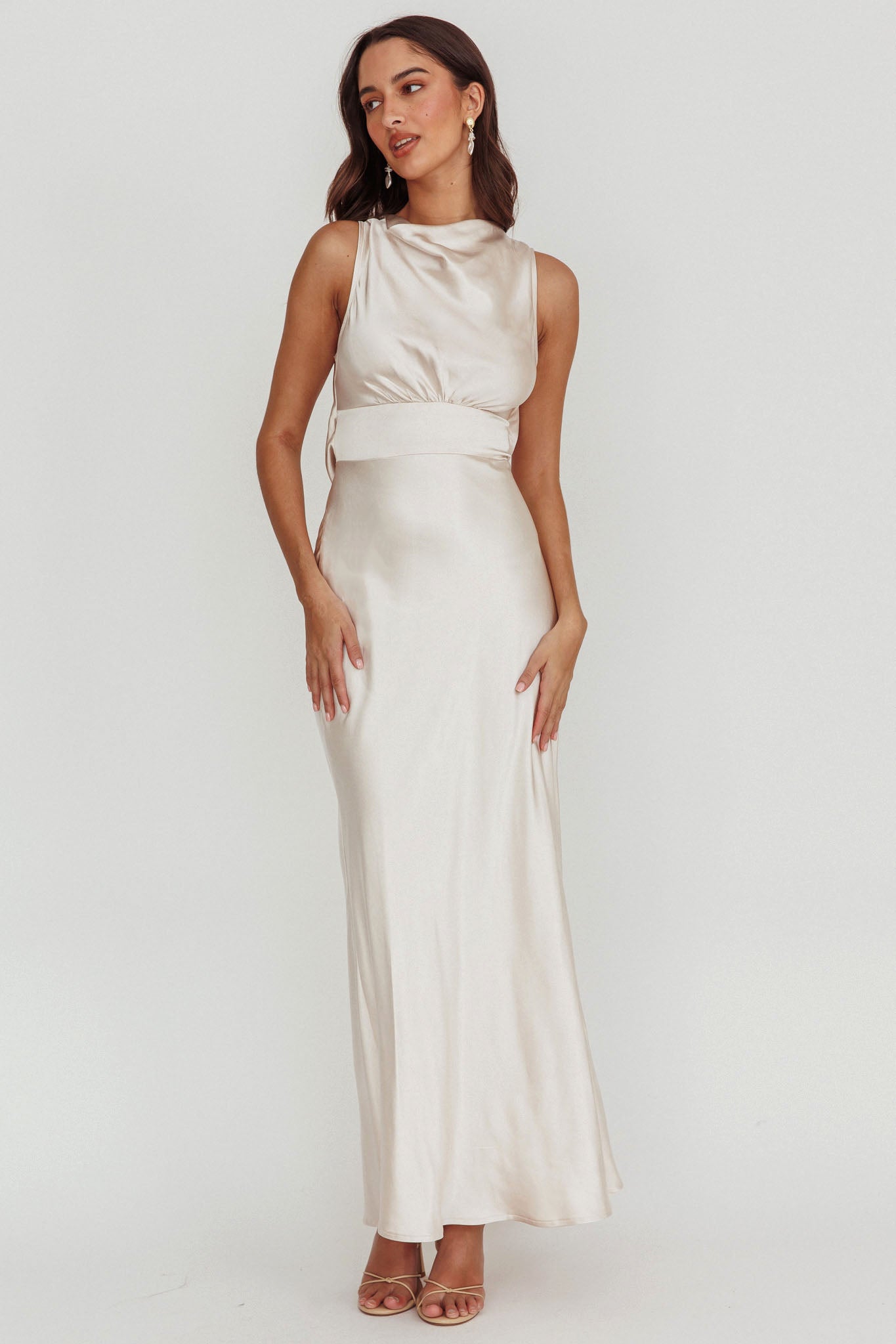 Isabella Satin Maxi Dress Champagne by Selfie Leslie Australia