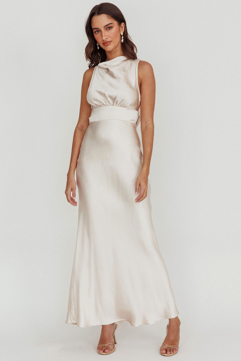 Isabella Satin Maxi Dress Champagne by Selfie Leslie Australia