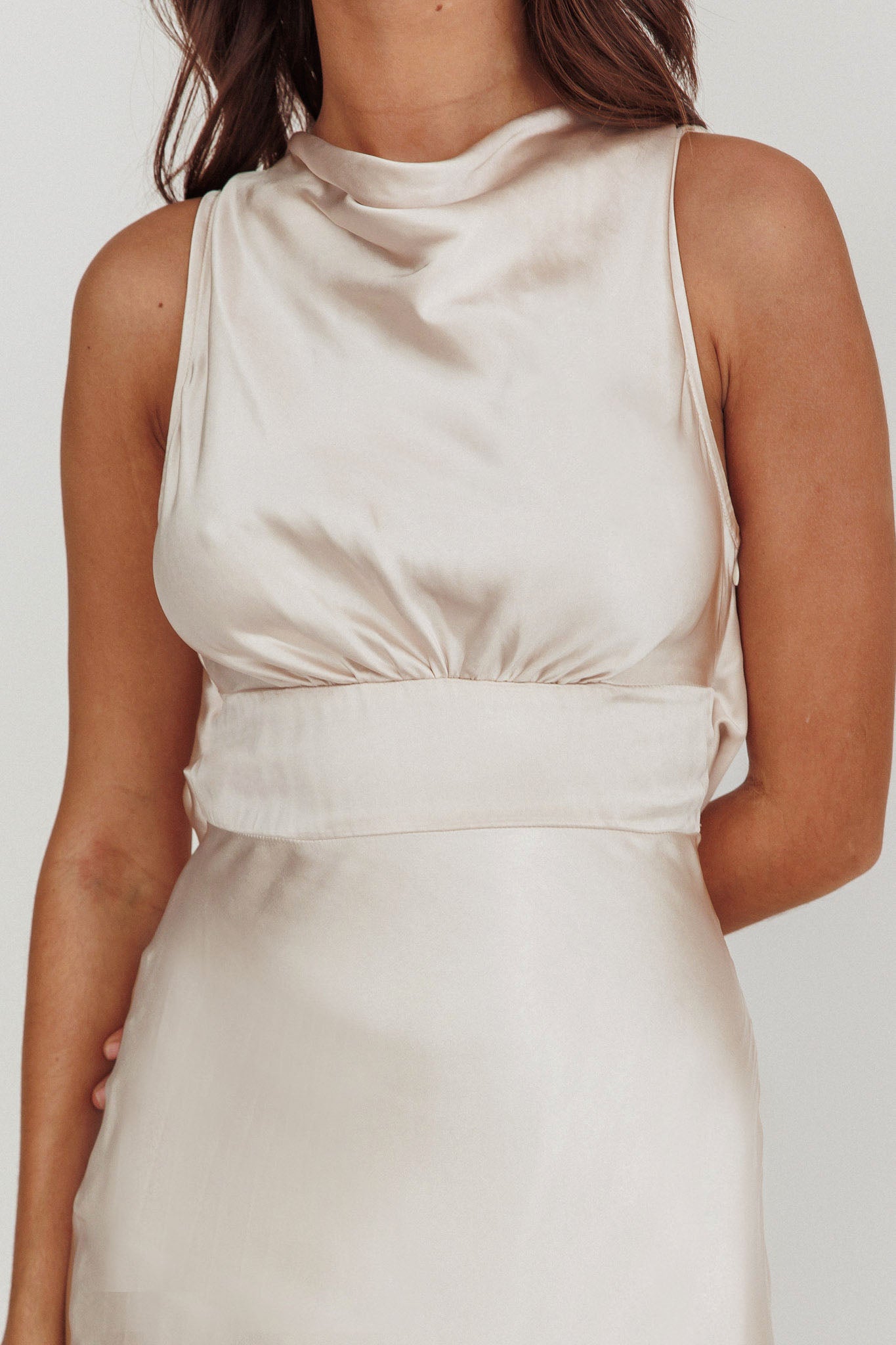 Isabella Satin Maxi Dress Champagne by Selfie Leslie Australia