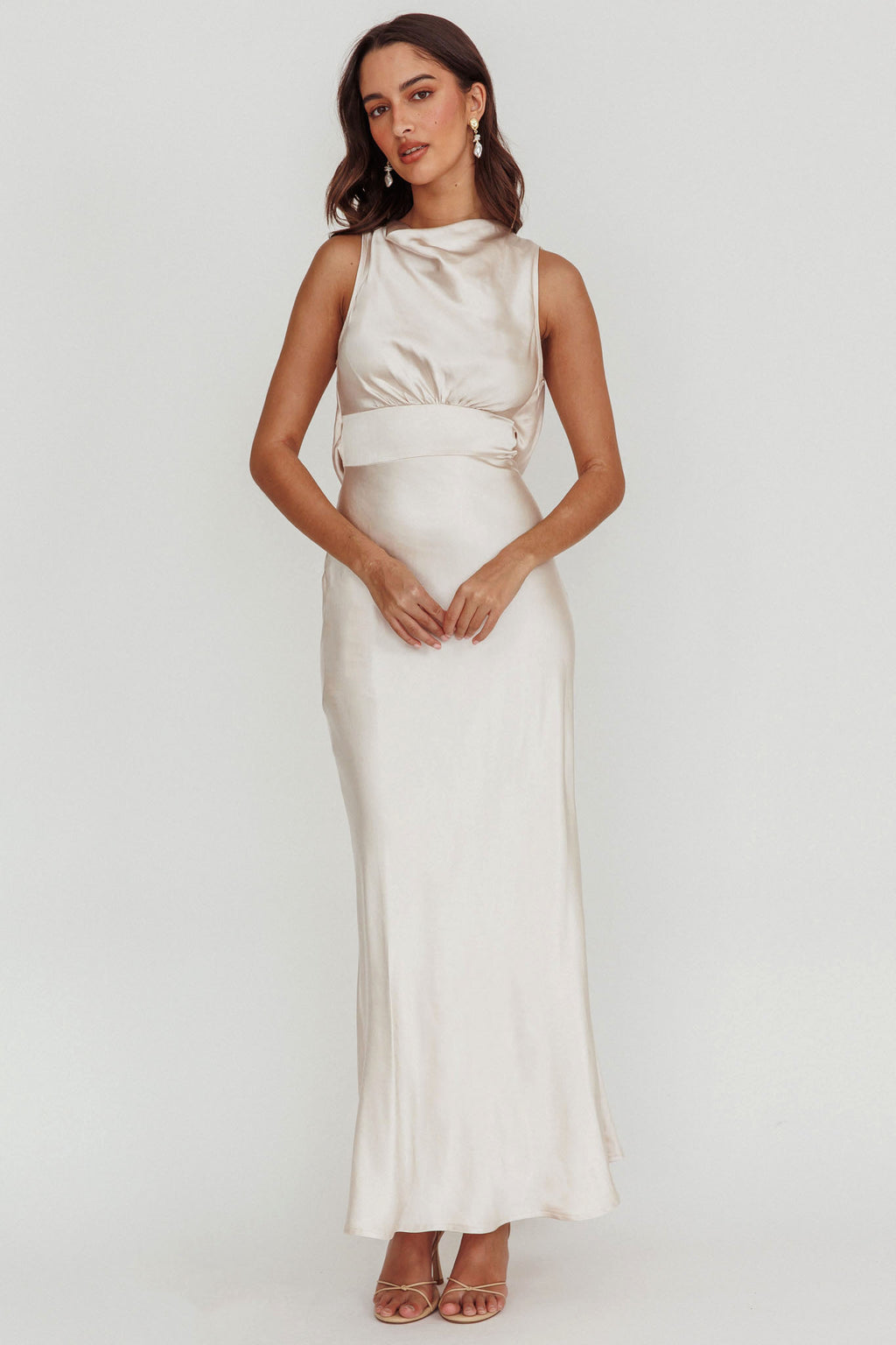 Isabella Satin Maxi Dress Champagne by Selfie Leslie Australia