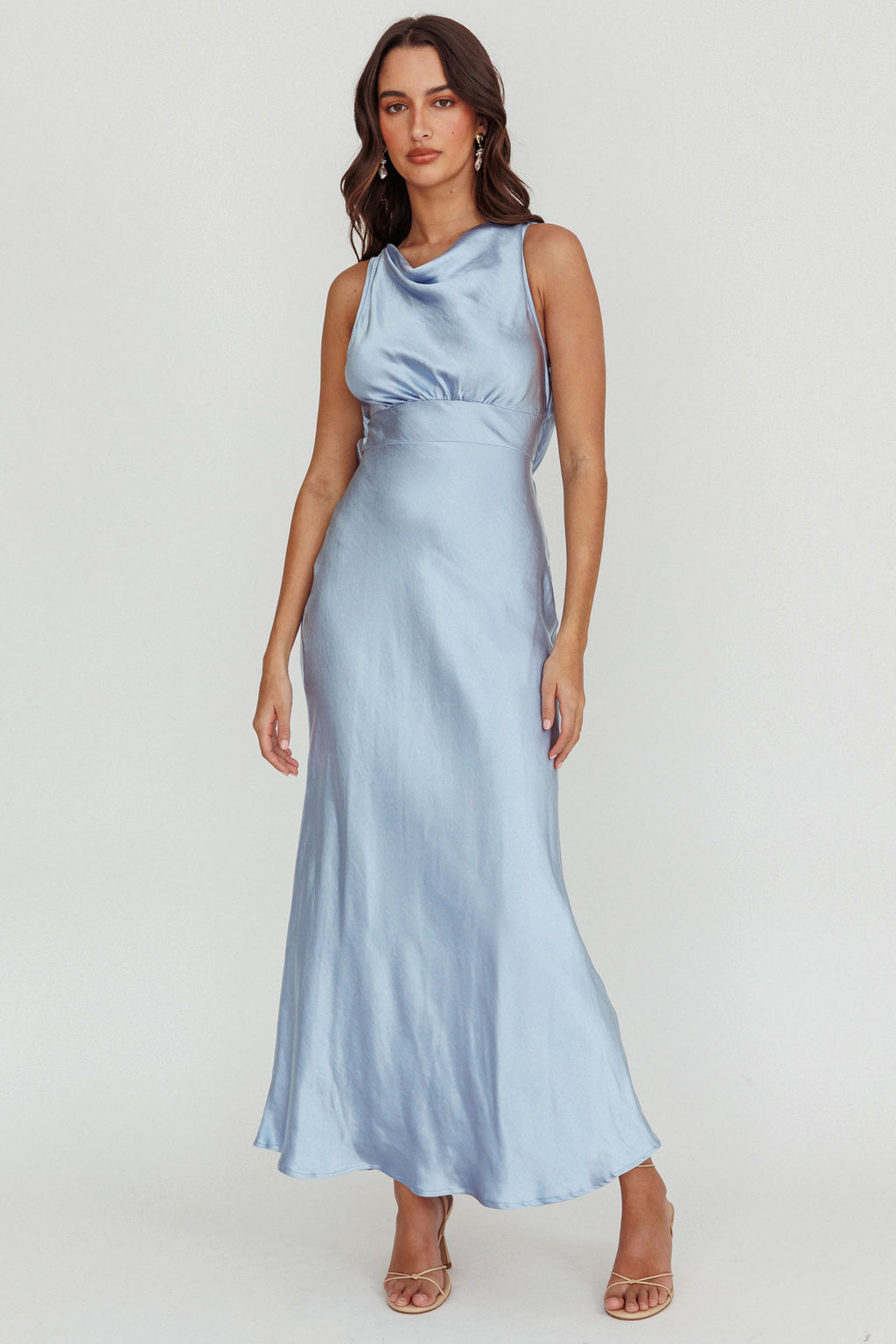 Isabella Satin Backless Maxi Dress Ocean by Selfie Leslie Australia