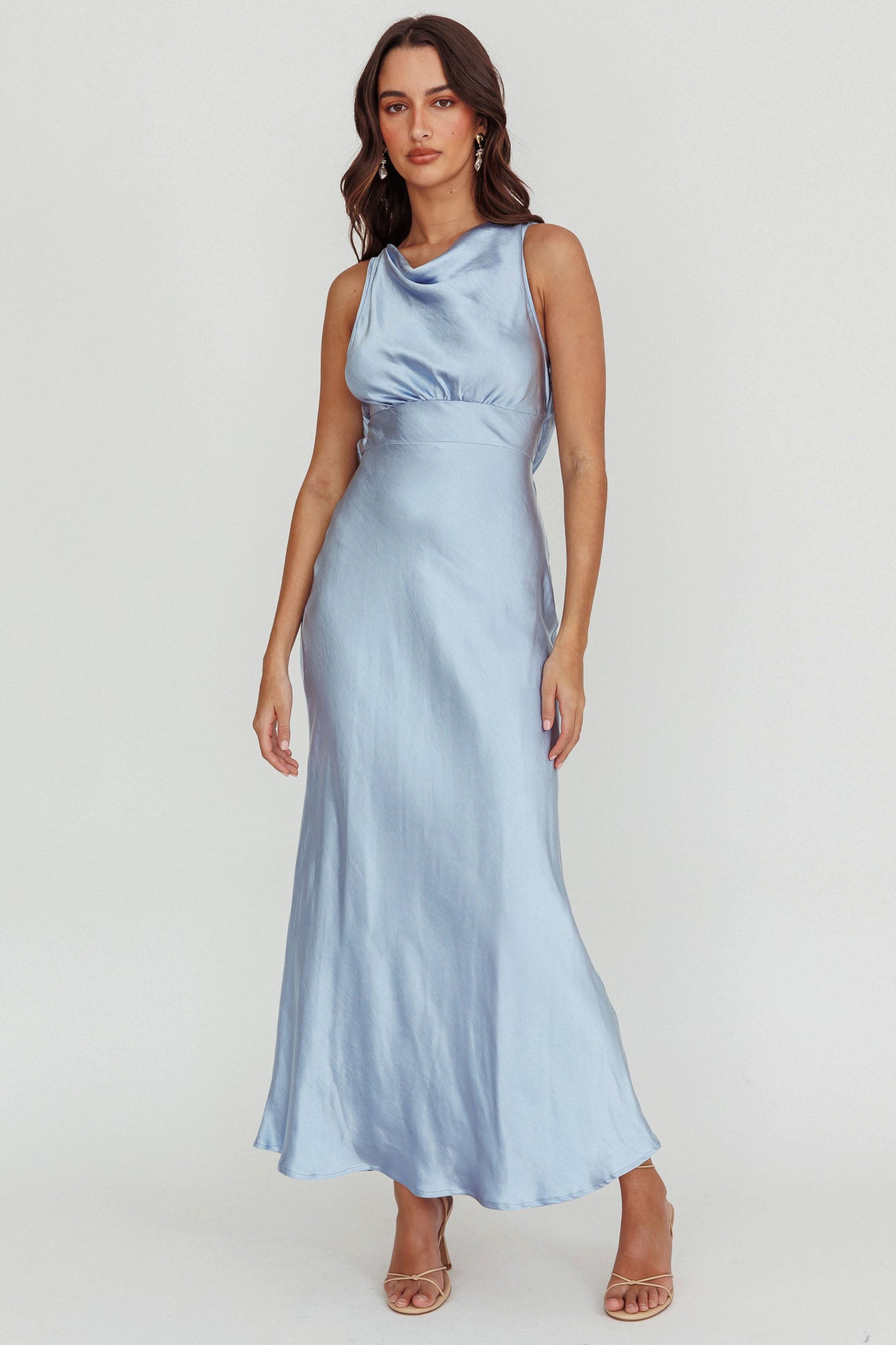 Isabella Satin Backless Maxi Dress Ocean by Selfie Leslie Australia