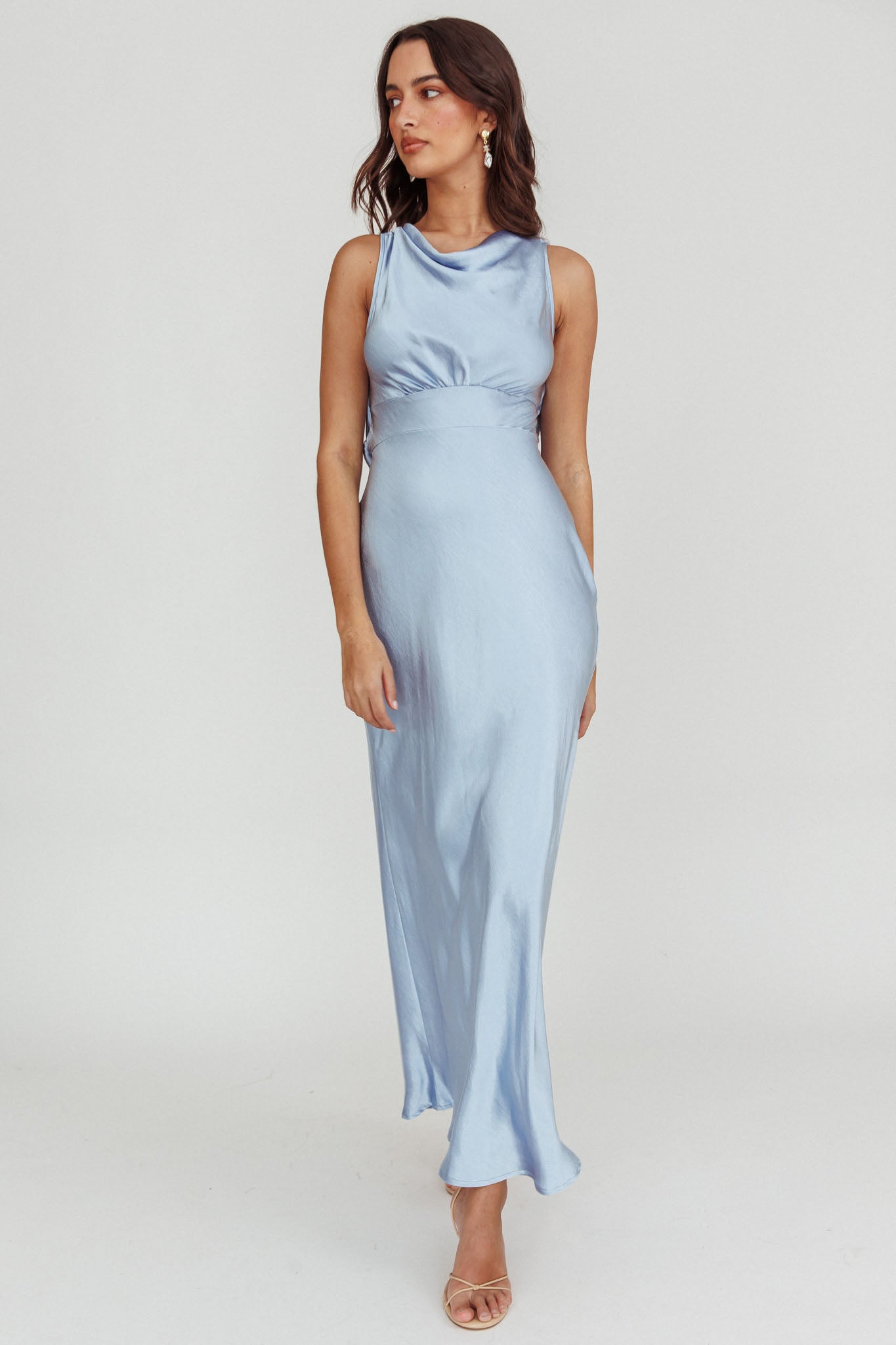 Isabella Satin Backless Maxi Dress Ocean by Selfie Leslie Australia