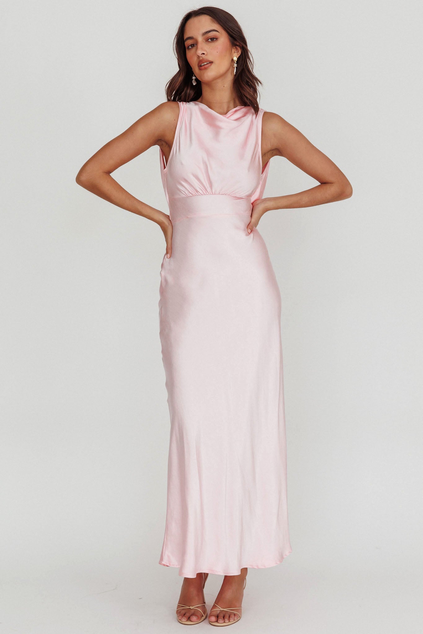 Isabella Satin Backless Maxi Dress Pink by Selfie Leslie Australia