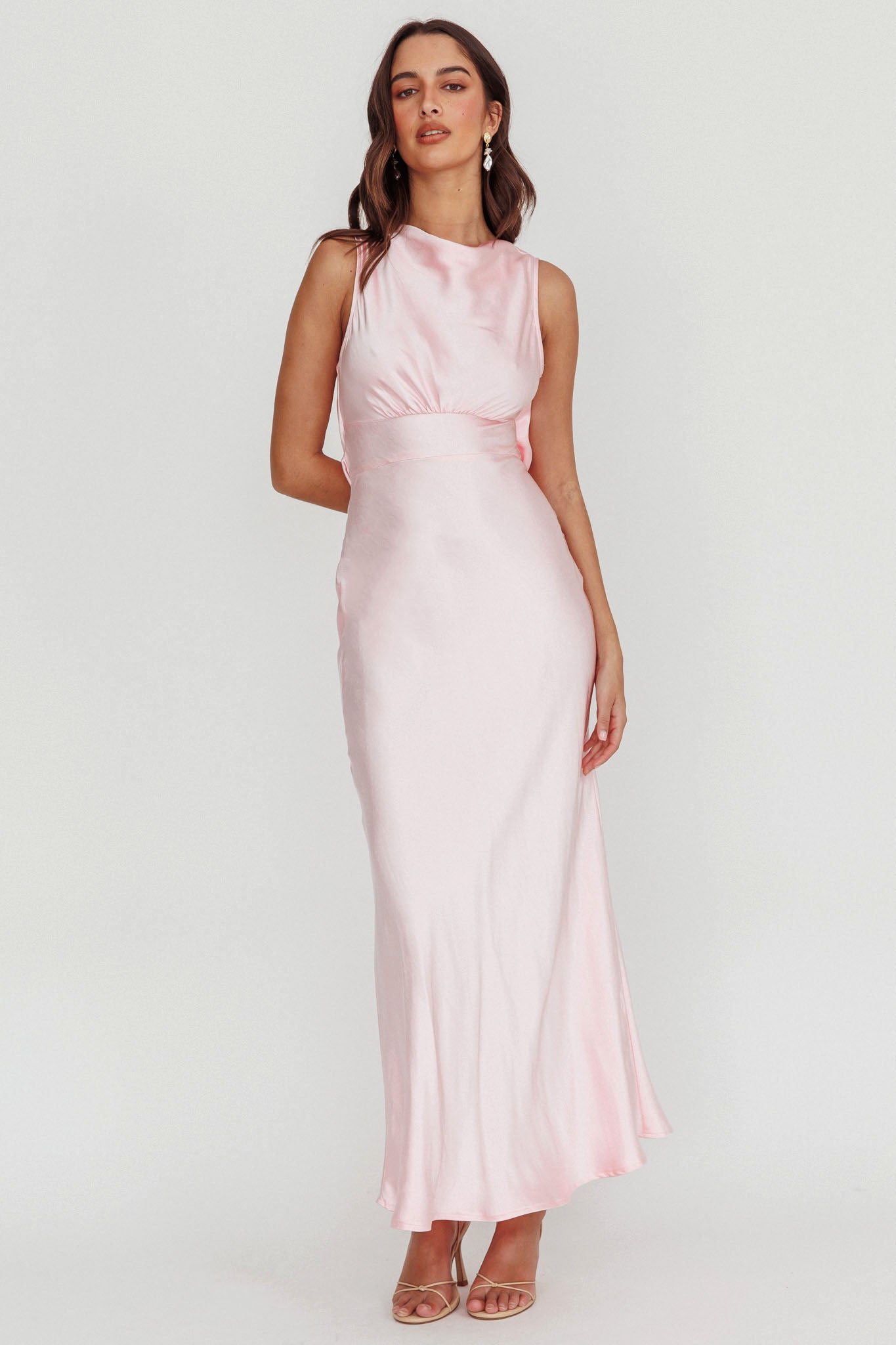 Isabella Satin Backless Maxi Dress Pink by Selfie Leslie Australia