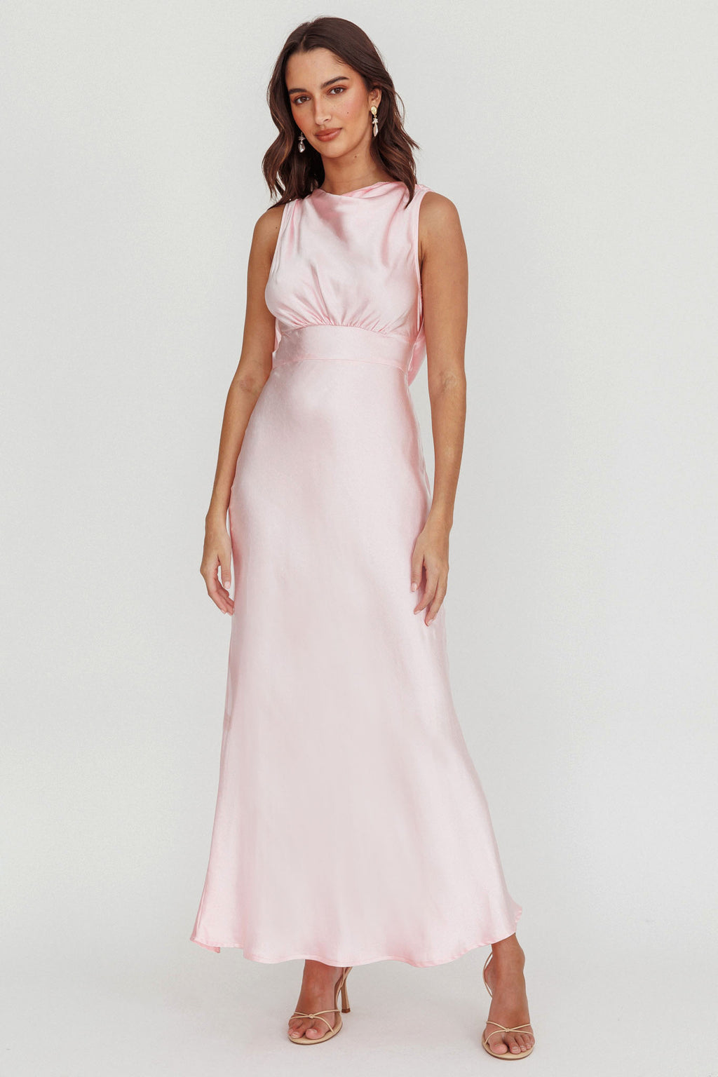 Isabella Satin Backless Maxi Dress Pink by Selfie Leslie Australia