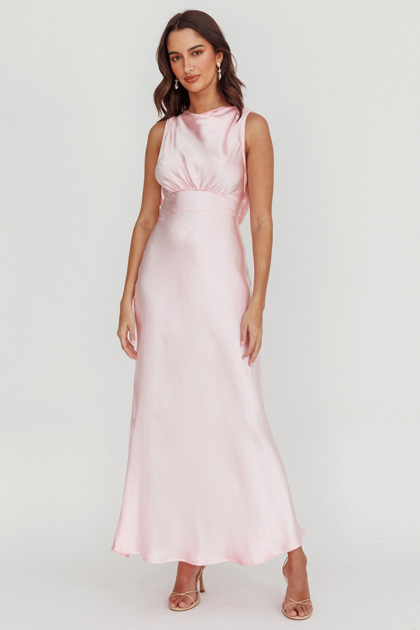 Isabella Satin Backless Maxi Dress Pink by Selfie Leslie Australia
