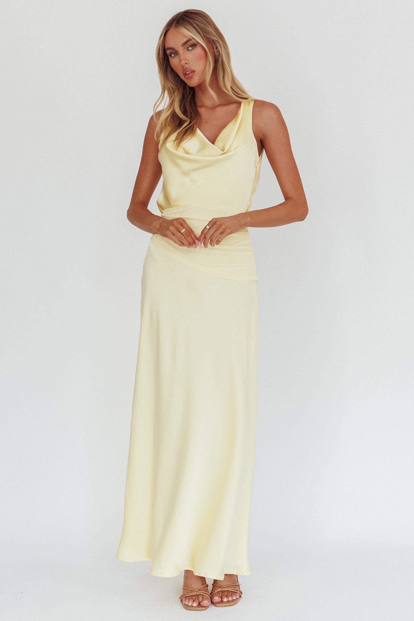 Isabella Open Cowl Back Maxi Dress Butter by Selfie Leslie Australia
