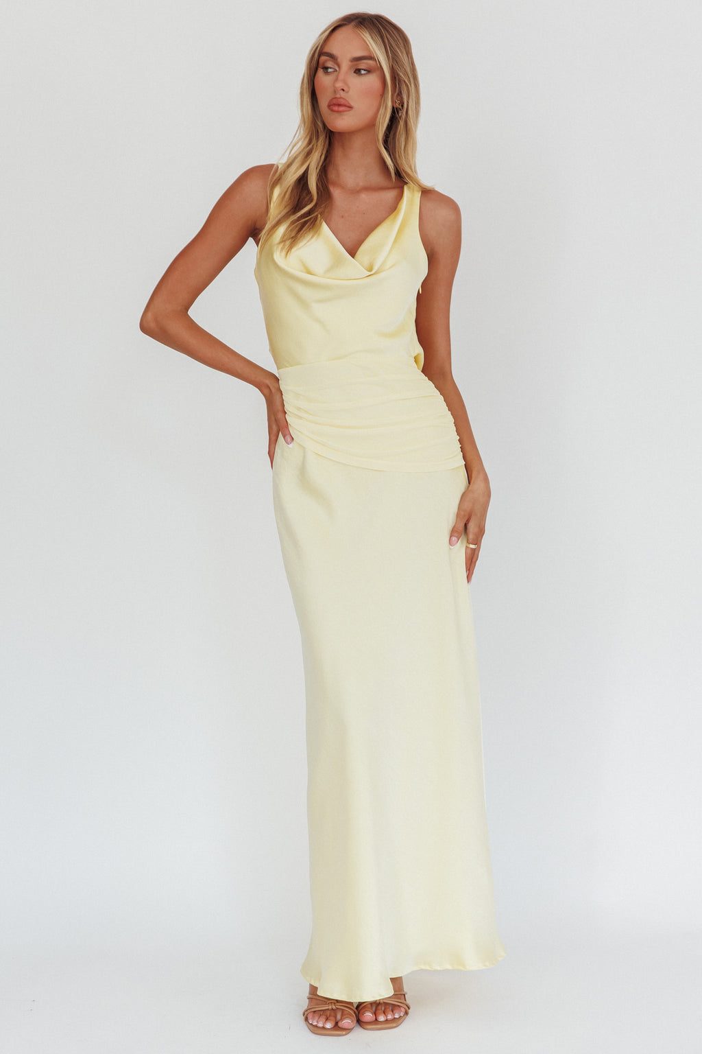 Isabella Open Cowl Back Maxi Dress Butter by Selfie Leslie Australia
