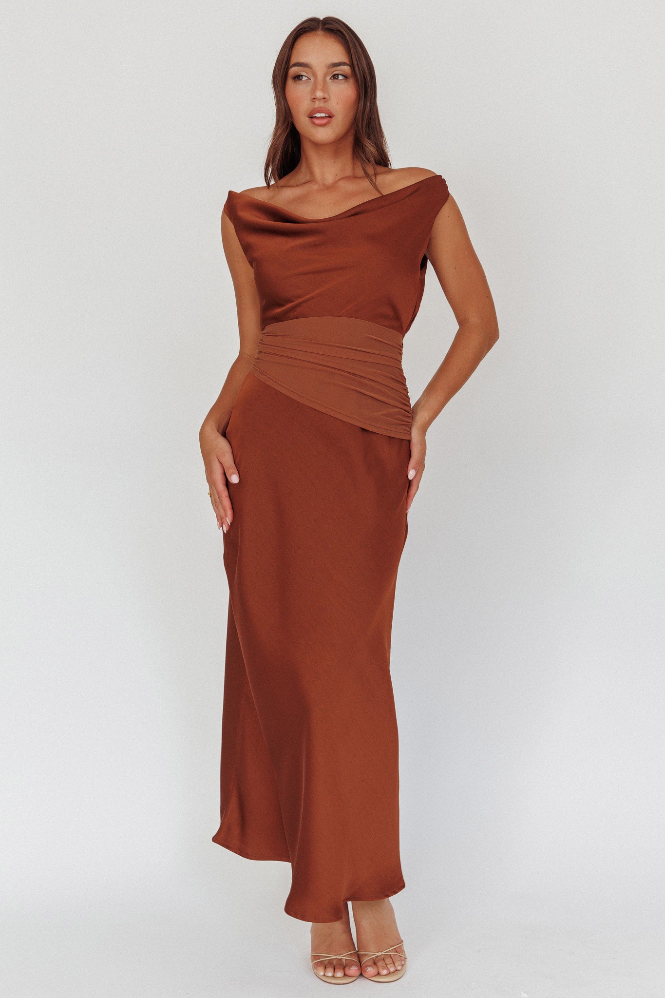 Isabella Open Cowl Back Maxi Dress Cocoa by Selfie Leslie Australia
