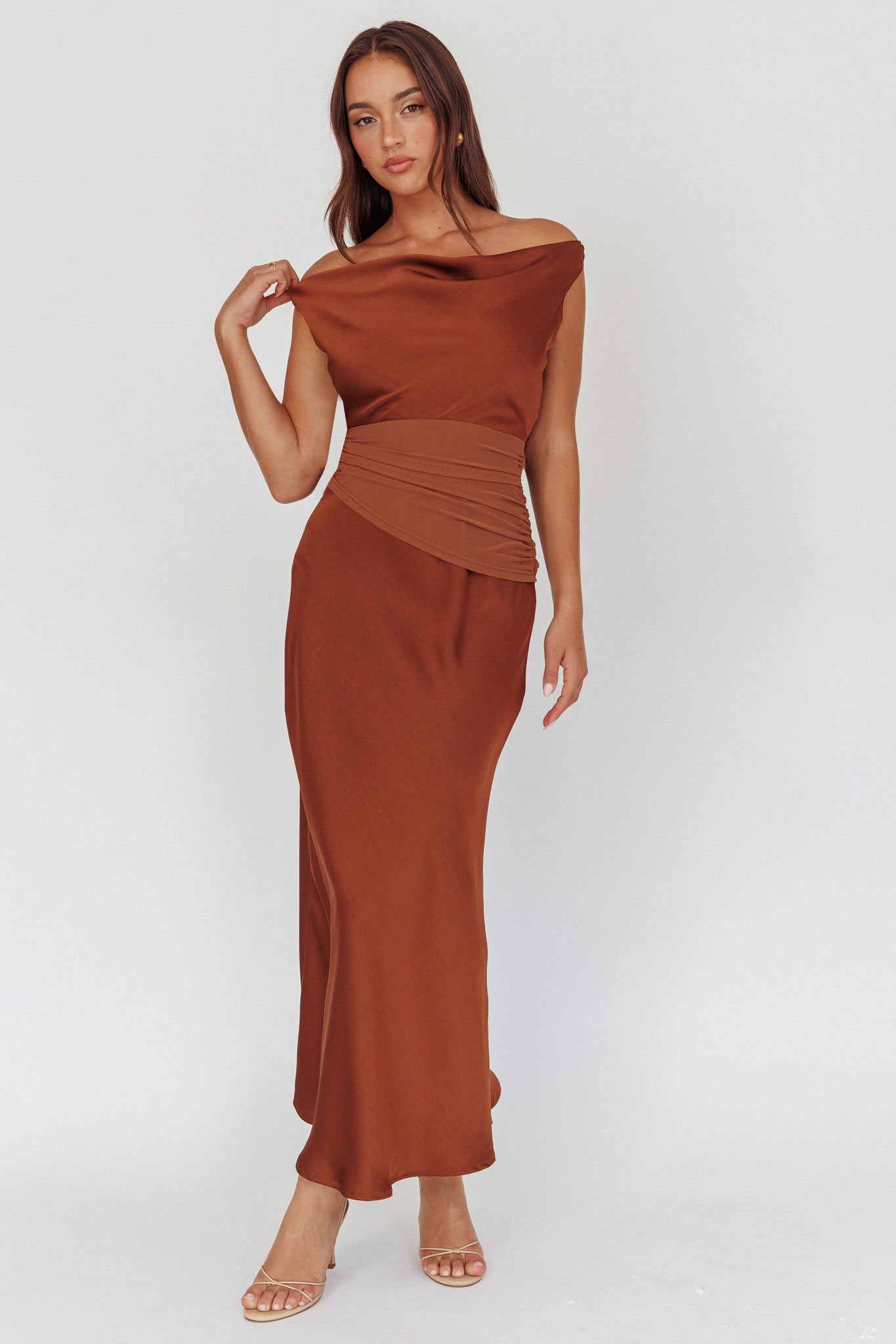 Isabella Open Cowl Back Maxi Dress Cocoa by Selfie Leslie Australia