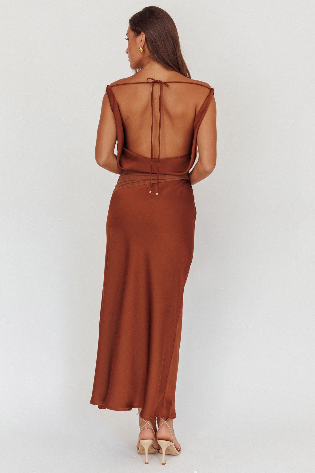 Isabella Open Cowl Back Maxi Dress Cocoa by Selfie Leslie Australia