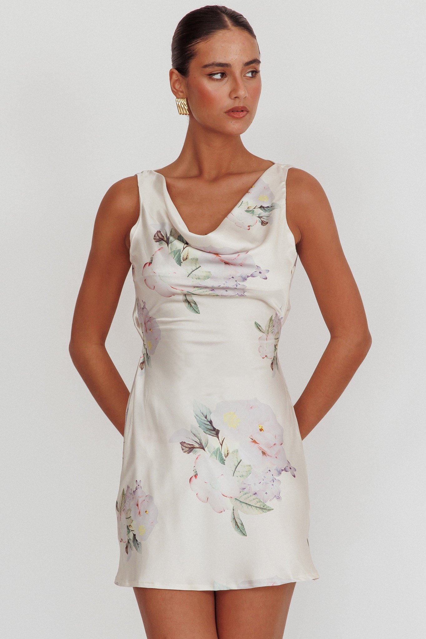 Isabella Satin Backless Mini Dress Butter by Selfie Leslie Australia