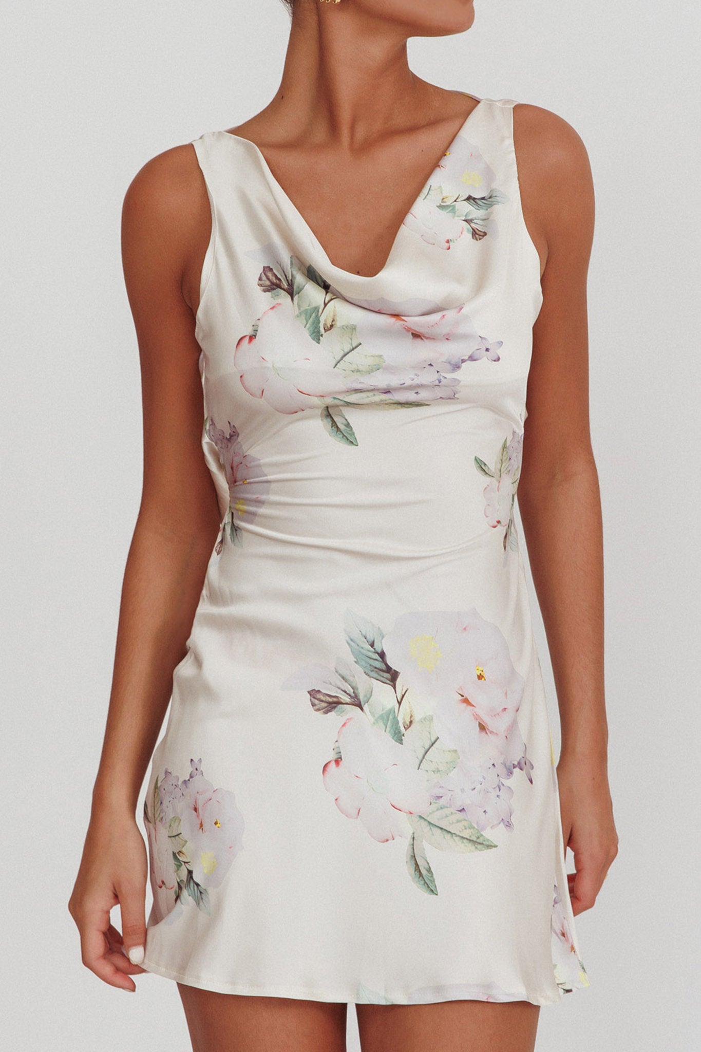 Isabella Satin Backless Mini Dress Butter by Selfie Leslie Australia