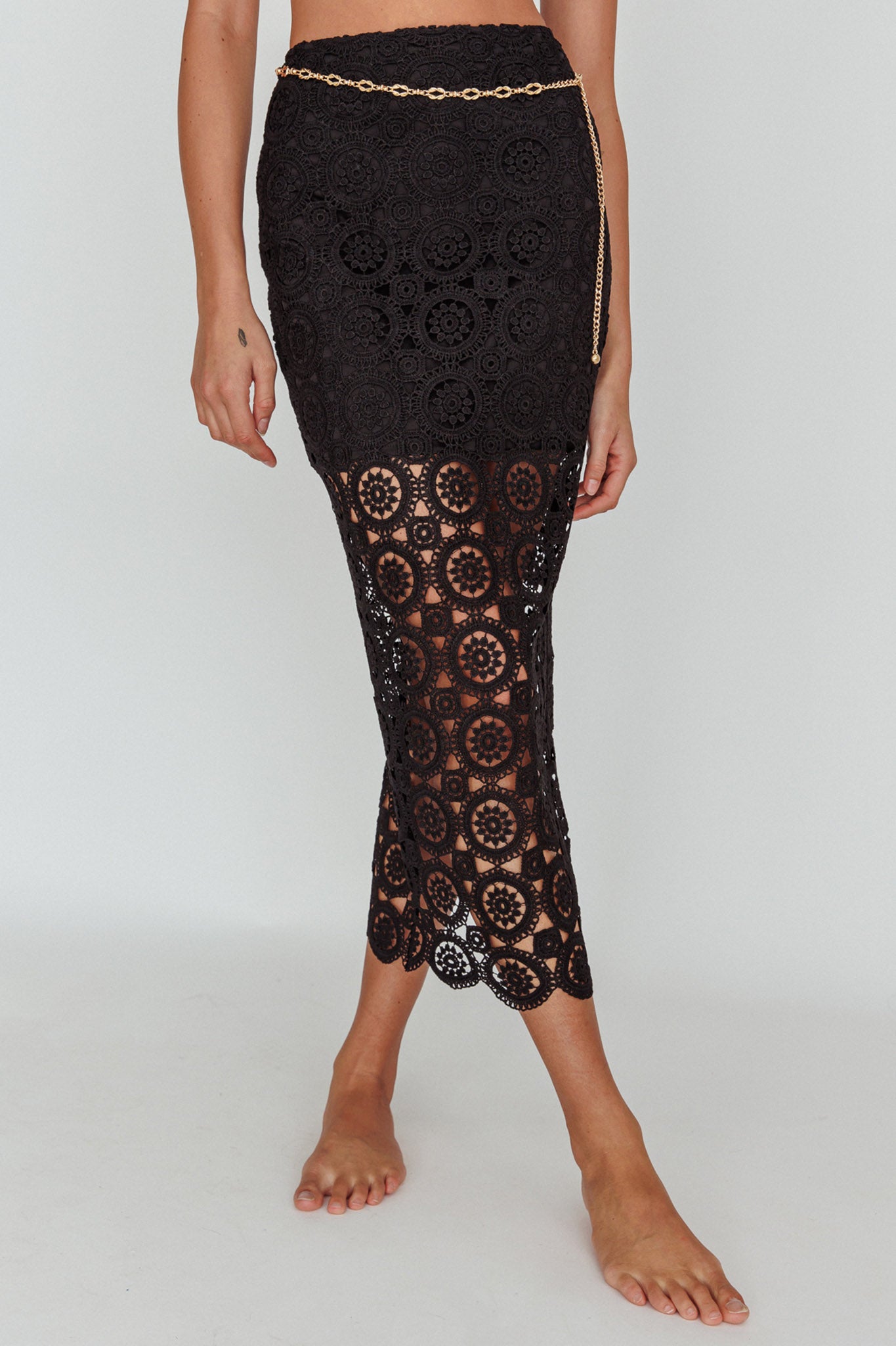 Milano Crochet Lace Midi Skirt Black by Selfie Leslie Australia