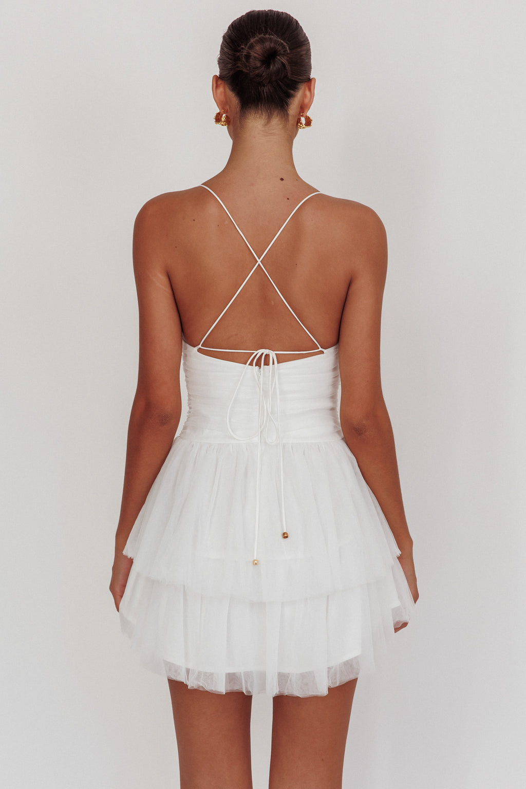 Nightingale Ruched Mesh Mini Dress White by Selfie Leslie Australia