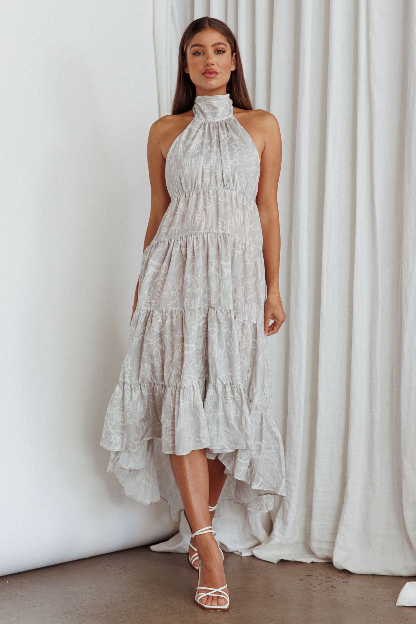 South Haven Halter Midi Dress Floral Beige by Selfie Leslie Australia