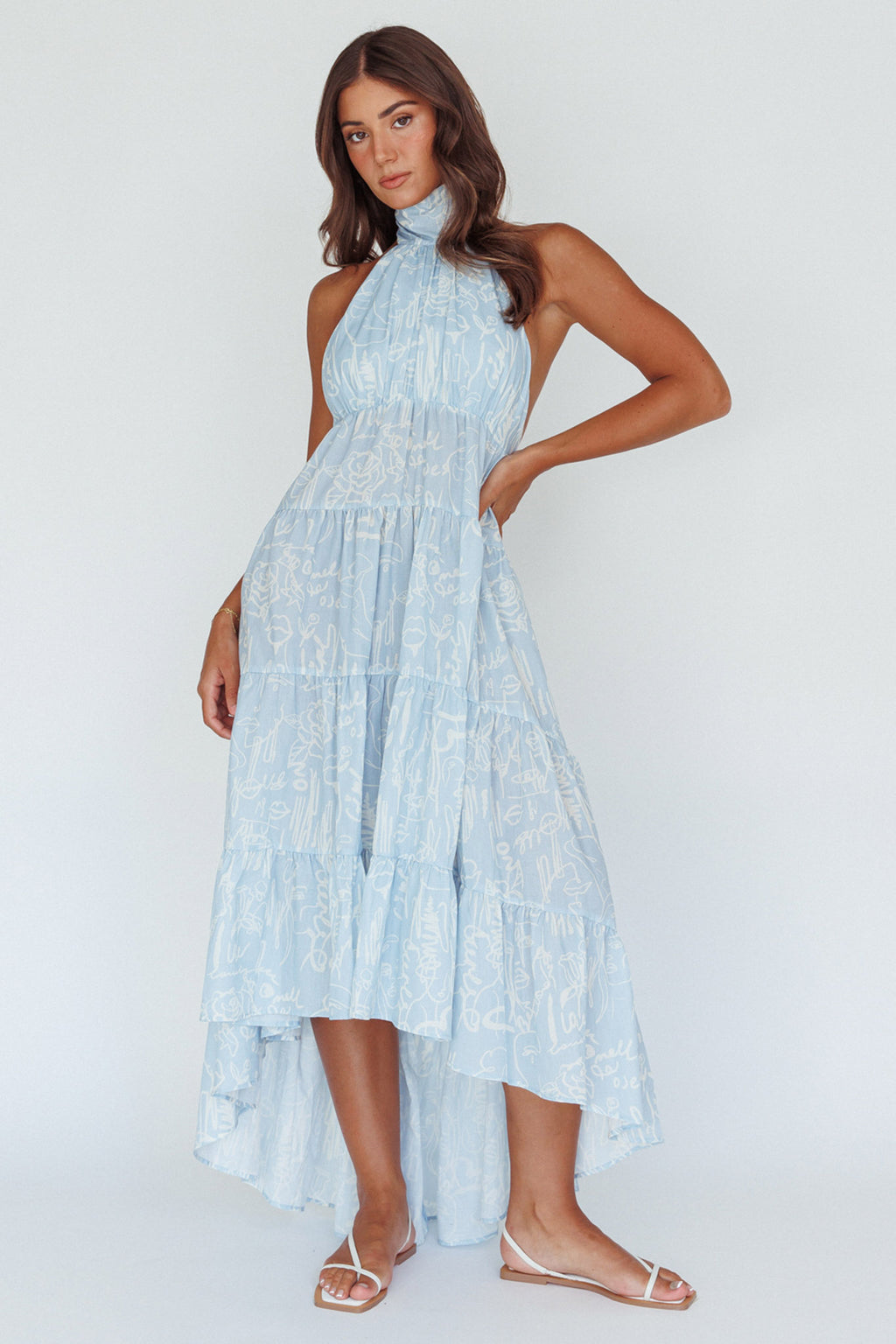 South Haven Halter Midi Dress Floral Blue by Selfie Leslie Australia