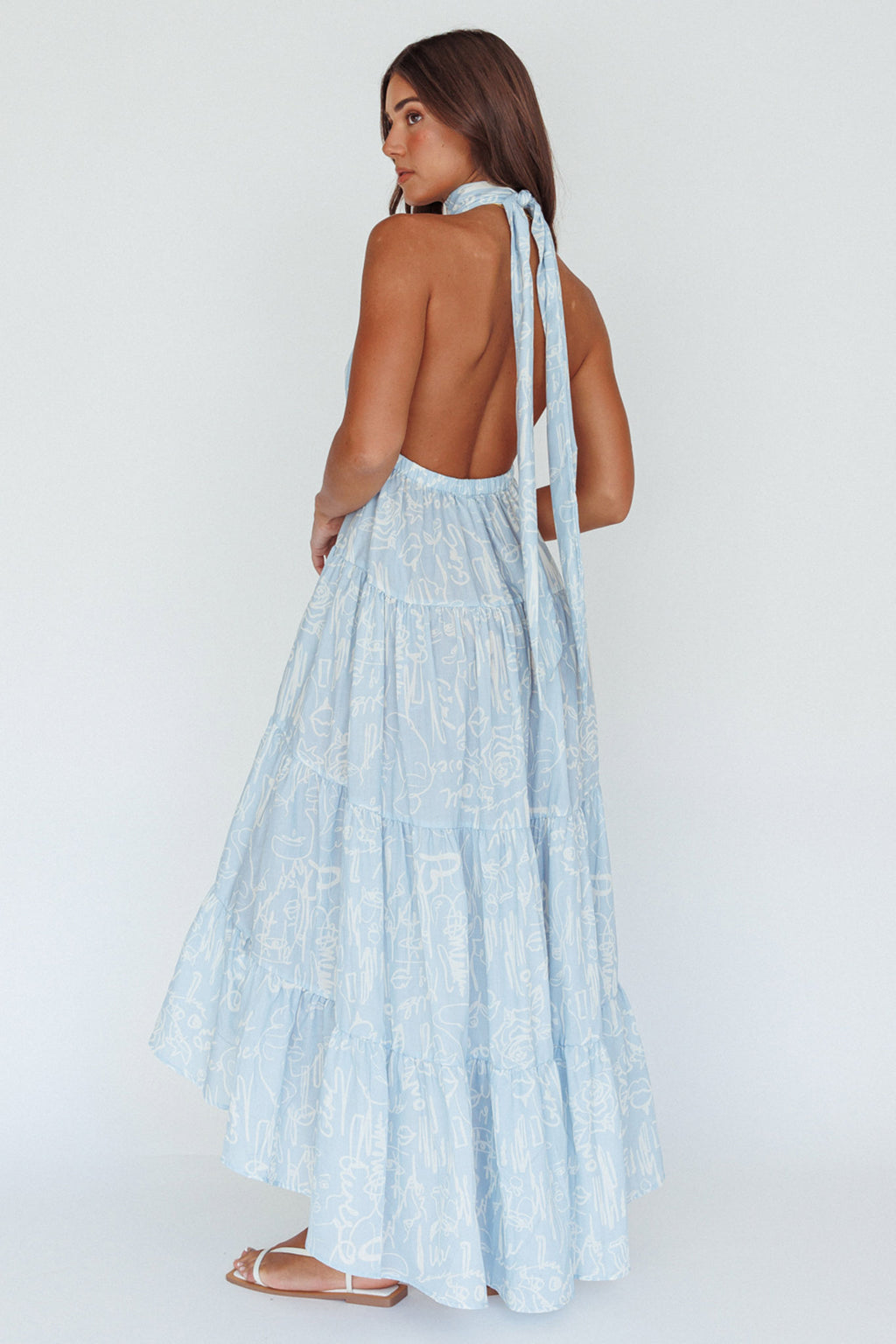 South Haven Halter Midi Dress Floral Blue by Selfie Leslie Australia