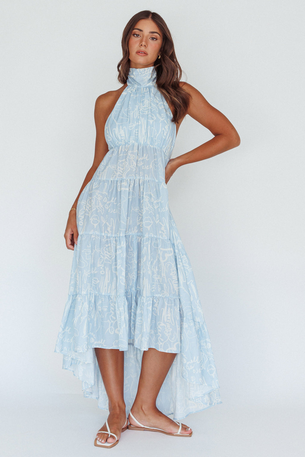 South Haven Halter Midi Dress Floral Blue by Selfie Leslie Australia