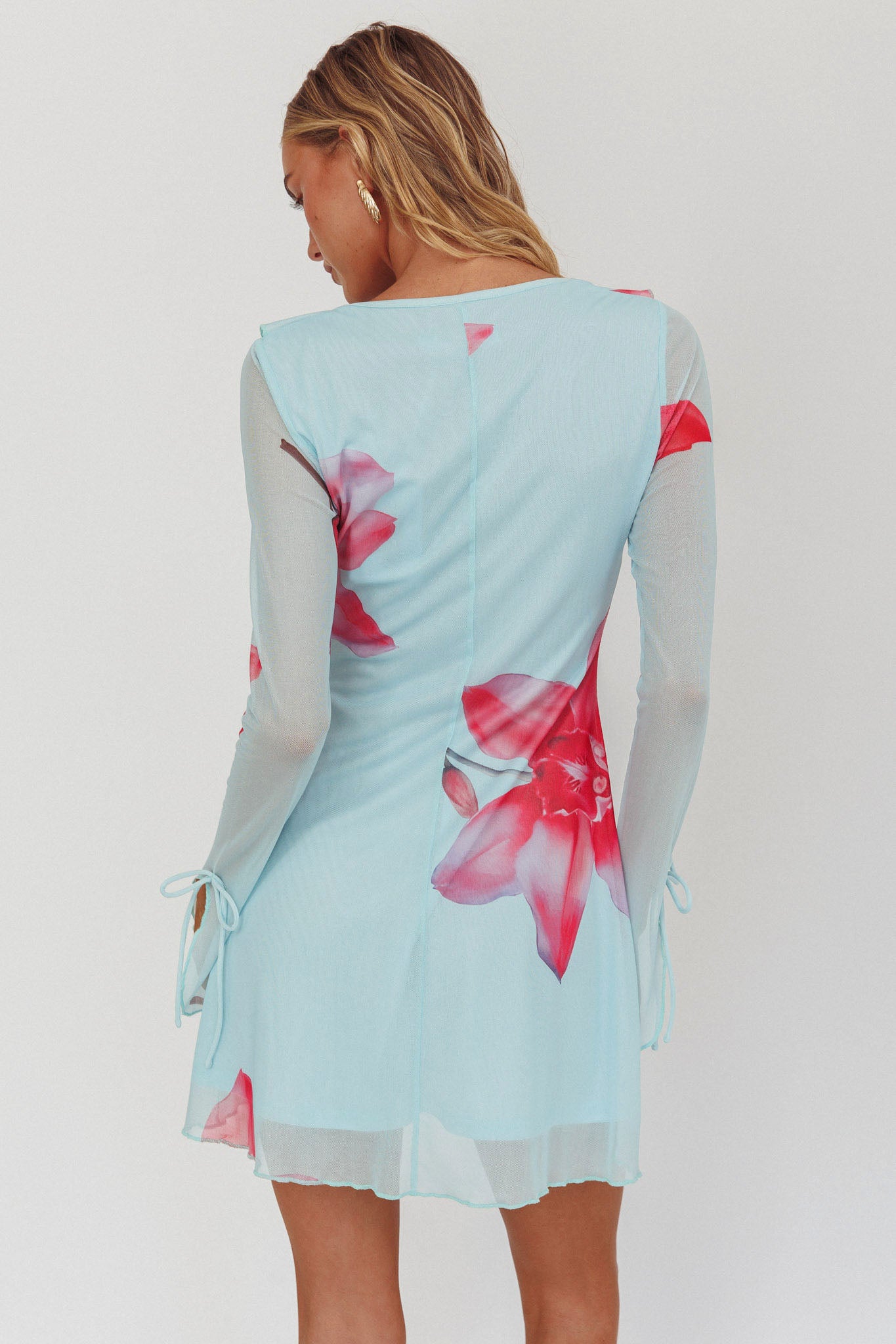 Sea Dreaming Ruffle Trim Mini Dress Floral Blue by Selfie Leslie Australia