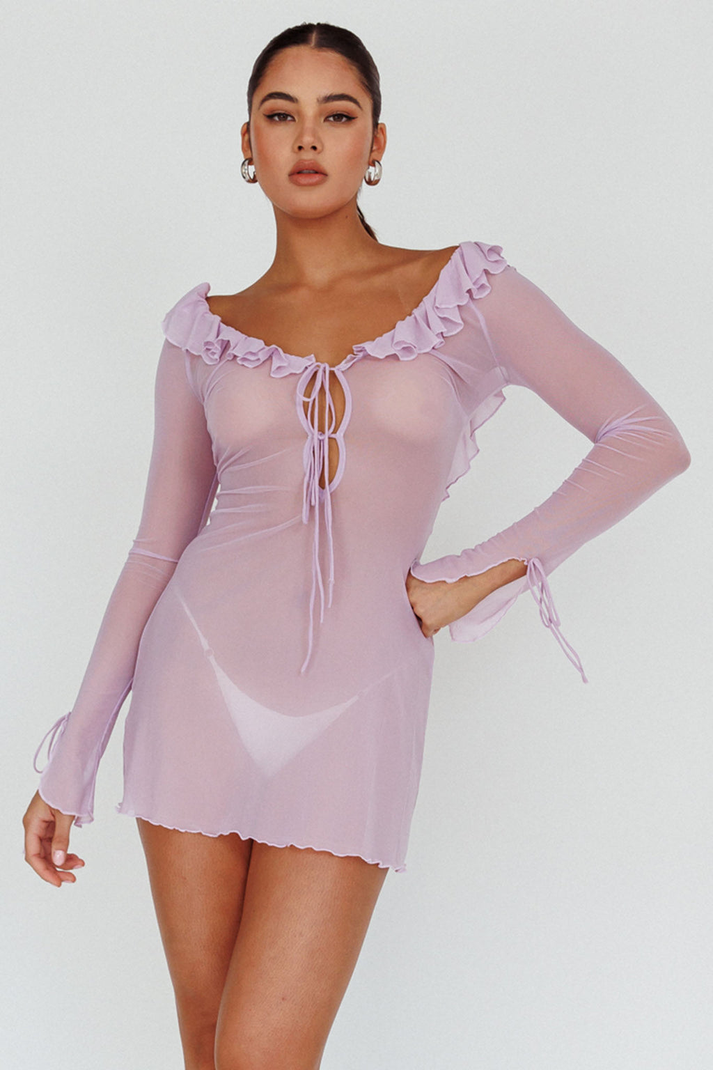 Sea Dreaming Ruffle Trim Mini Dress Lilac by Selfie Leslie Australia