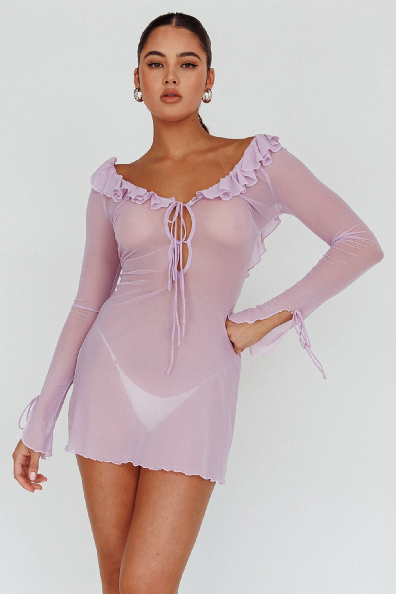 Sea Dreaming Ruffle Trim Mini Dress Lilac by Selfie Leslie Australia
