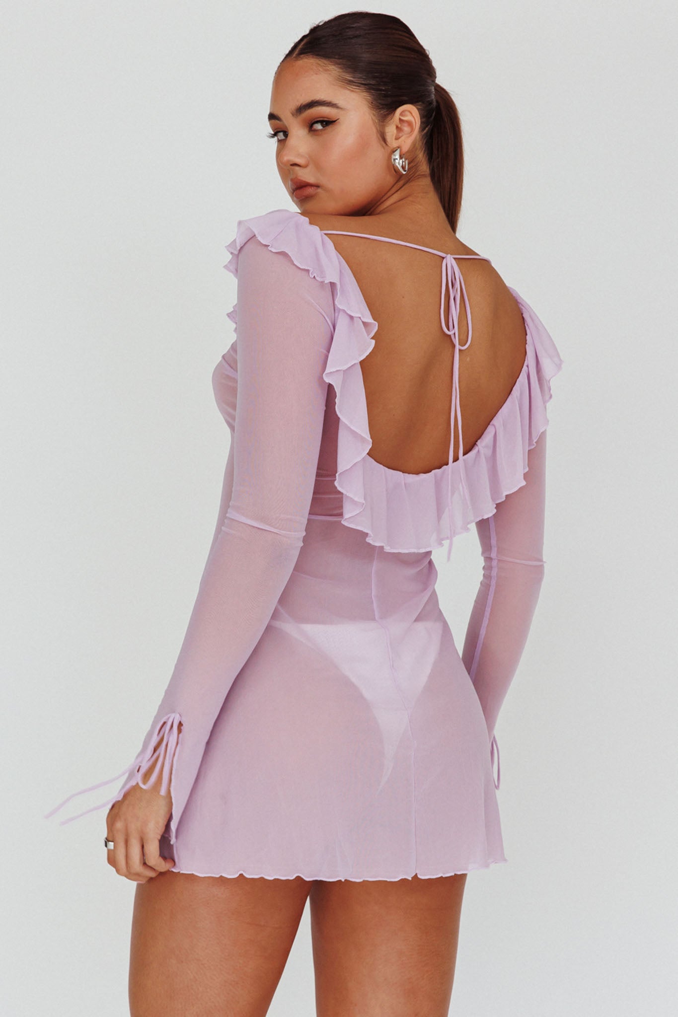 Sea Dreaming Ruffle Trim Mini Dress Lilac by Selfie Leslie Australia