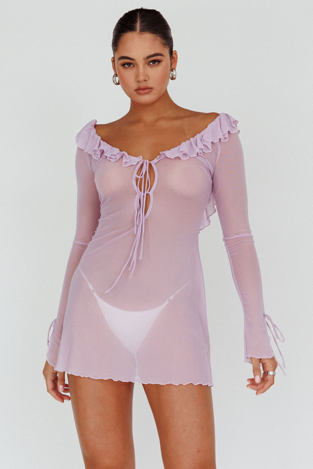 Sea Dreaming Ruffle Trim Mini Dress Lilac by Selfie Leslie Australia