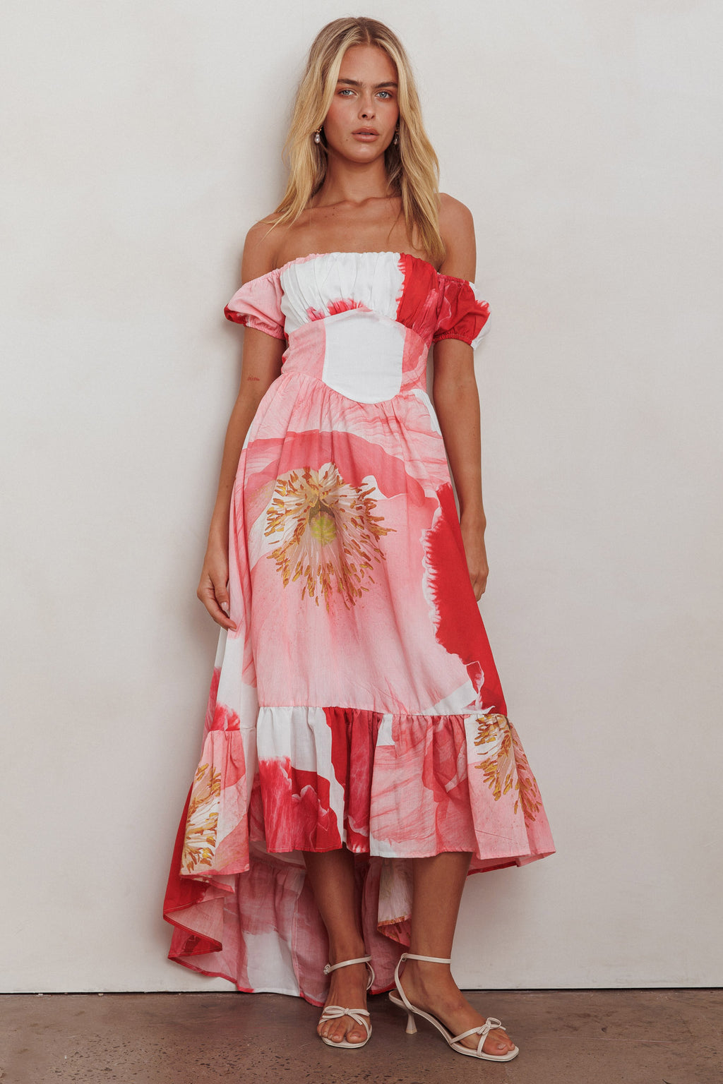 Sunday Mornings Ruched Bust Maxi Dress Floral Blush by Selfie Leslie Australia