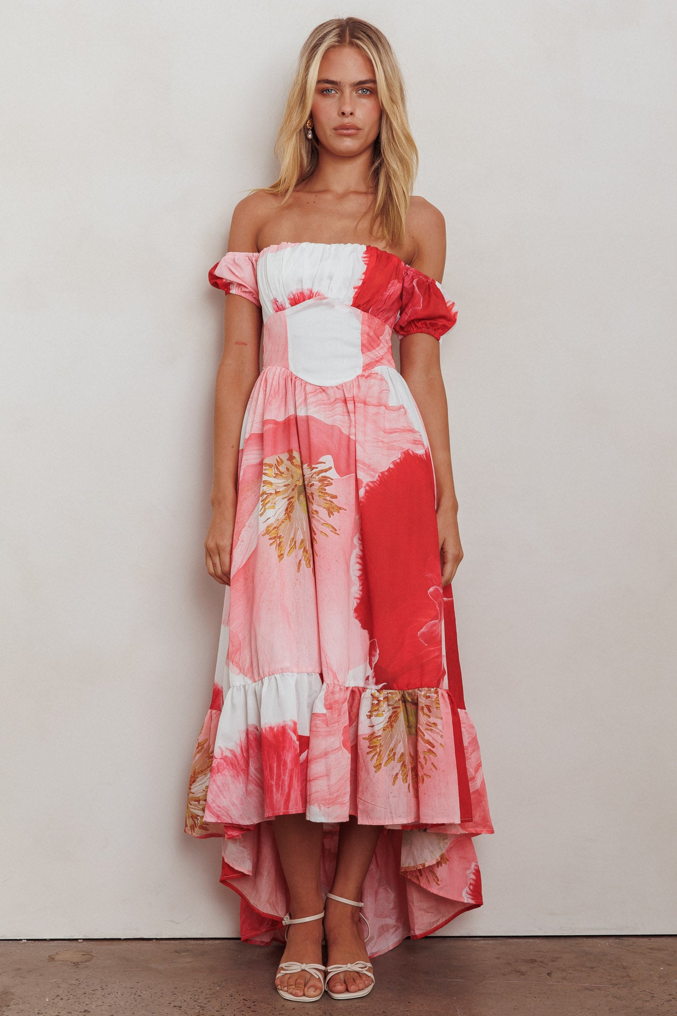 Sunday Mornings Ruched Bust Maxi Dress Floral Blush by Selfie Leslie Australia