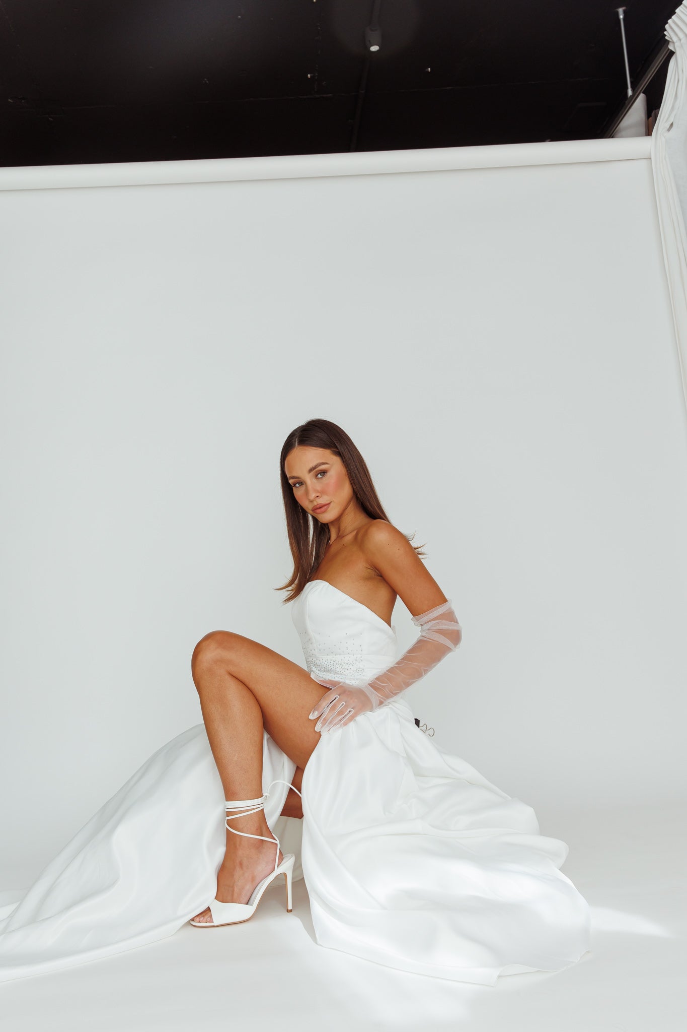 Verily Diamante Drop Waist Maxi Dress White by Selfie Leslie Australia