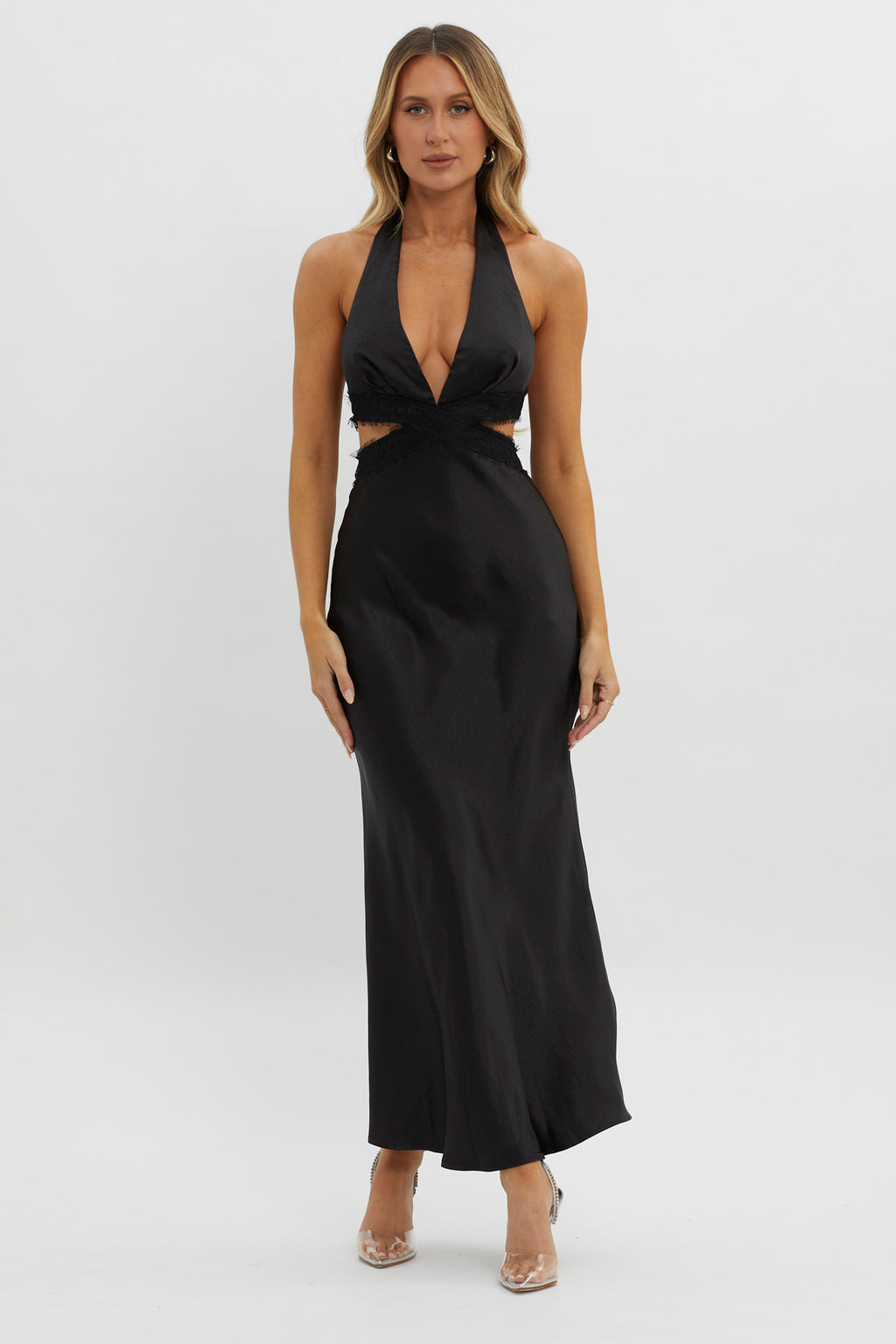 Of Your Dreams Cut-Out Halter Dress Black by Selfie Leslie Australia