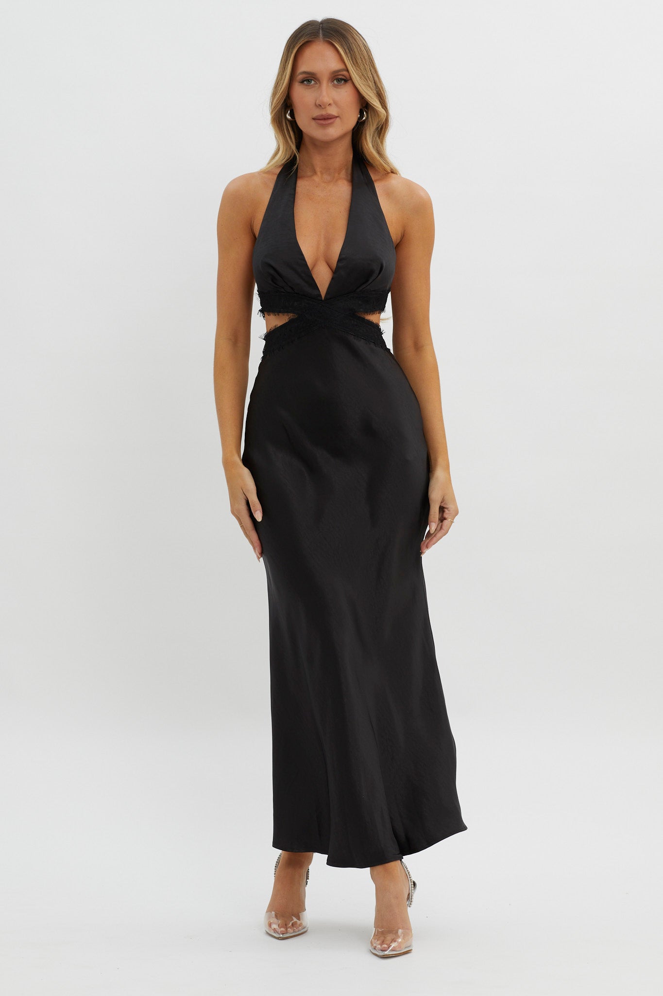 Of Your Dreams Cut-Out Halter Dress Black by Selfie Leslie Australia