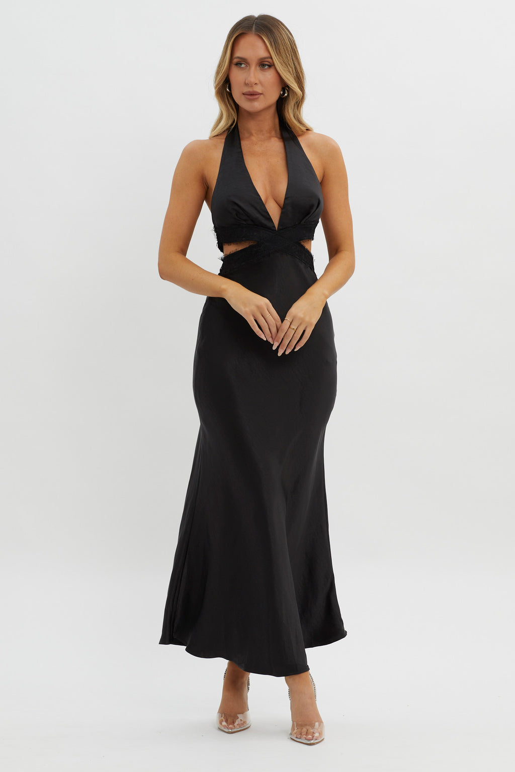 Of Your Dreams Cut-Out Halter Dress Black by Selfie Leslie Australia