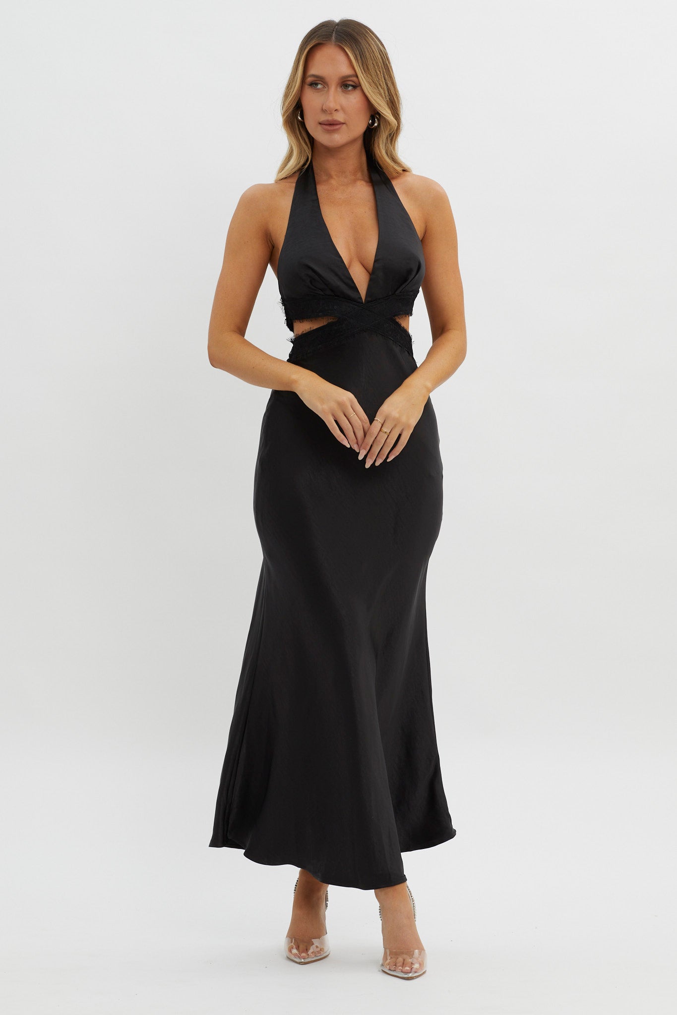 Of Your Dreams Cut-Out Halter Dress Black by Selfie Leslie Australia