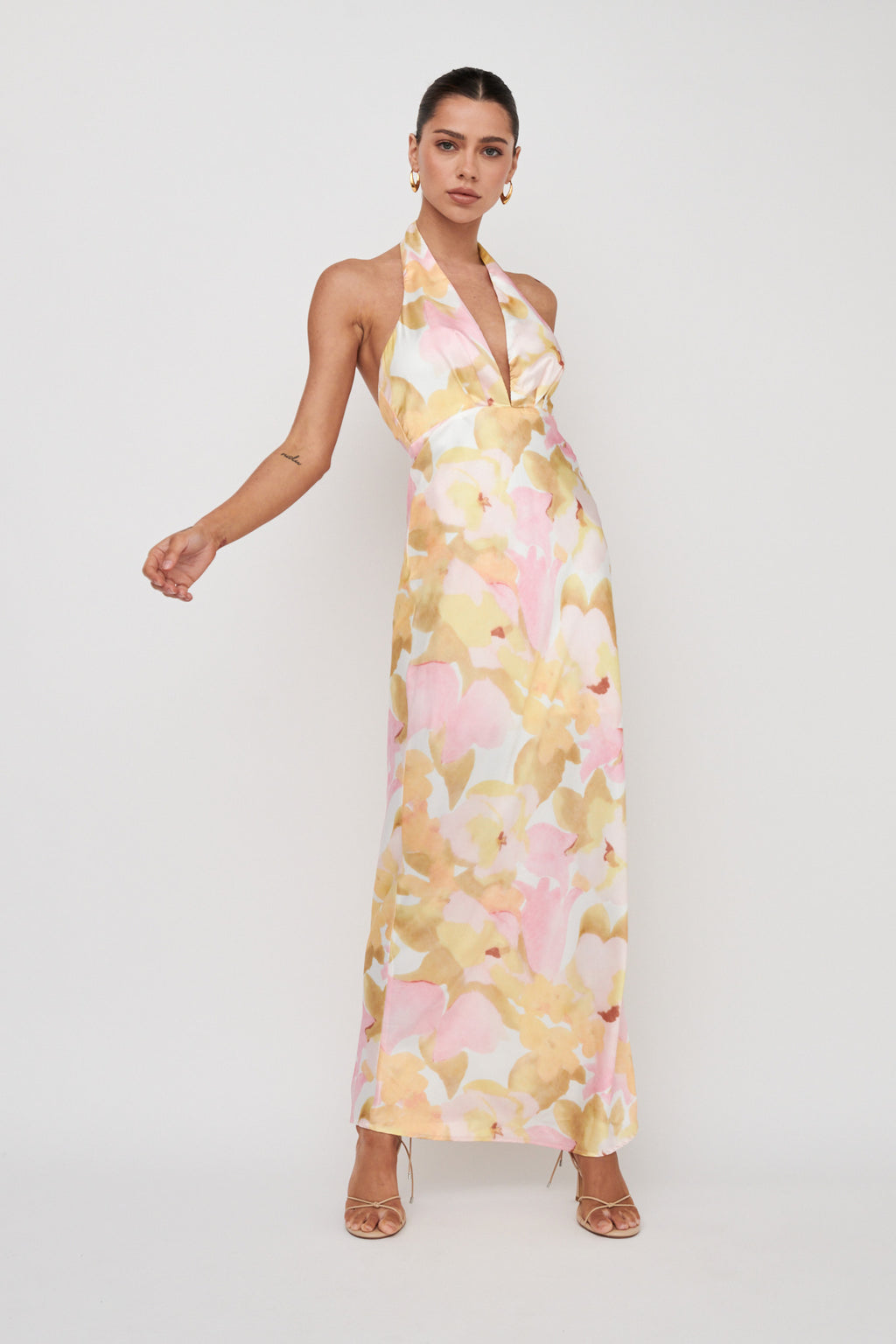 Of Your Dreams Plunging Halter Dress Floral Pink by Selfie Leslie Australia