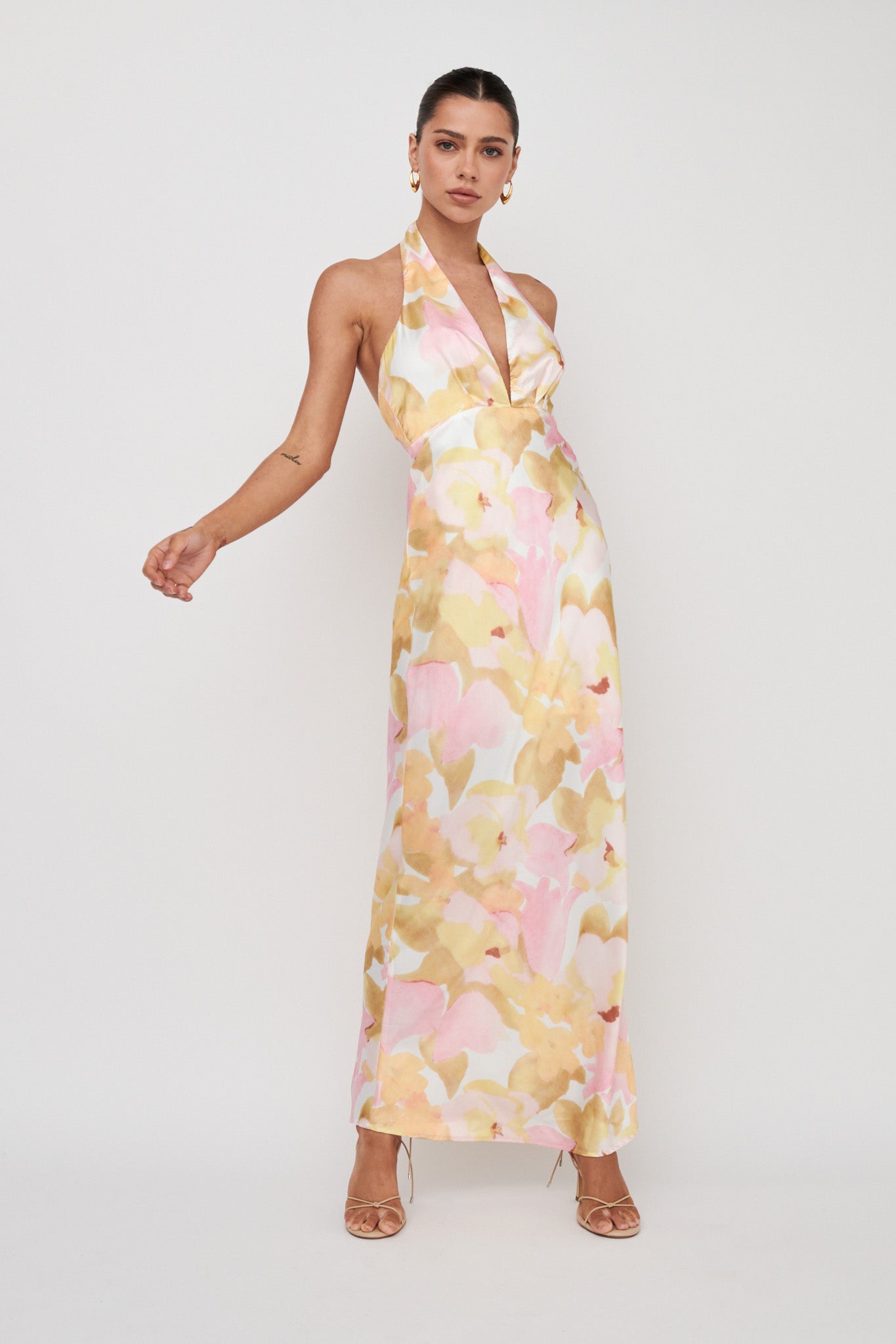 Of Your Dreams Plunging Halter Dress Floral Pink by Selfie Leslie Australia