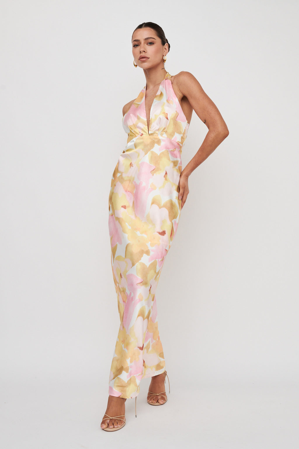 Of Your Dreams Plunging Halter Dress Floral Pink by Selfie Leslie Australia