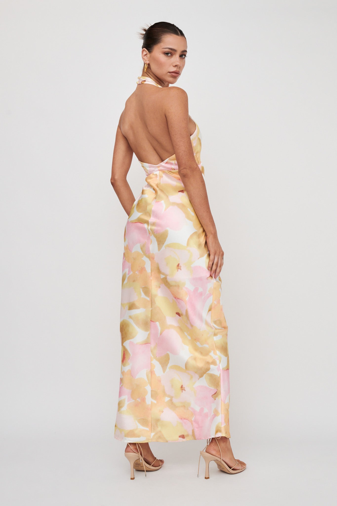 Of Your Dreams Plunging Halter Dress Floral Pink by Selfie Leslie Australia