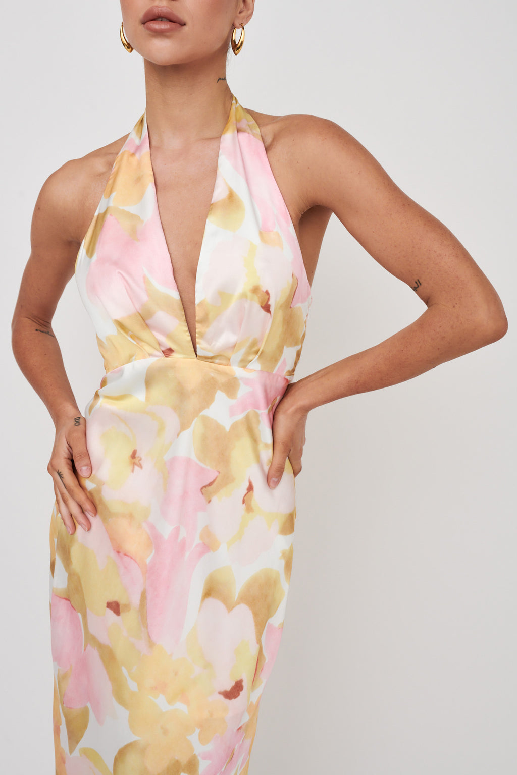 Of Your Dreams Plunging Halter Dress Floral Pink by Selfie Leslie Australia